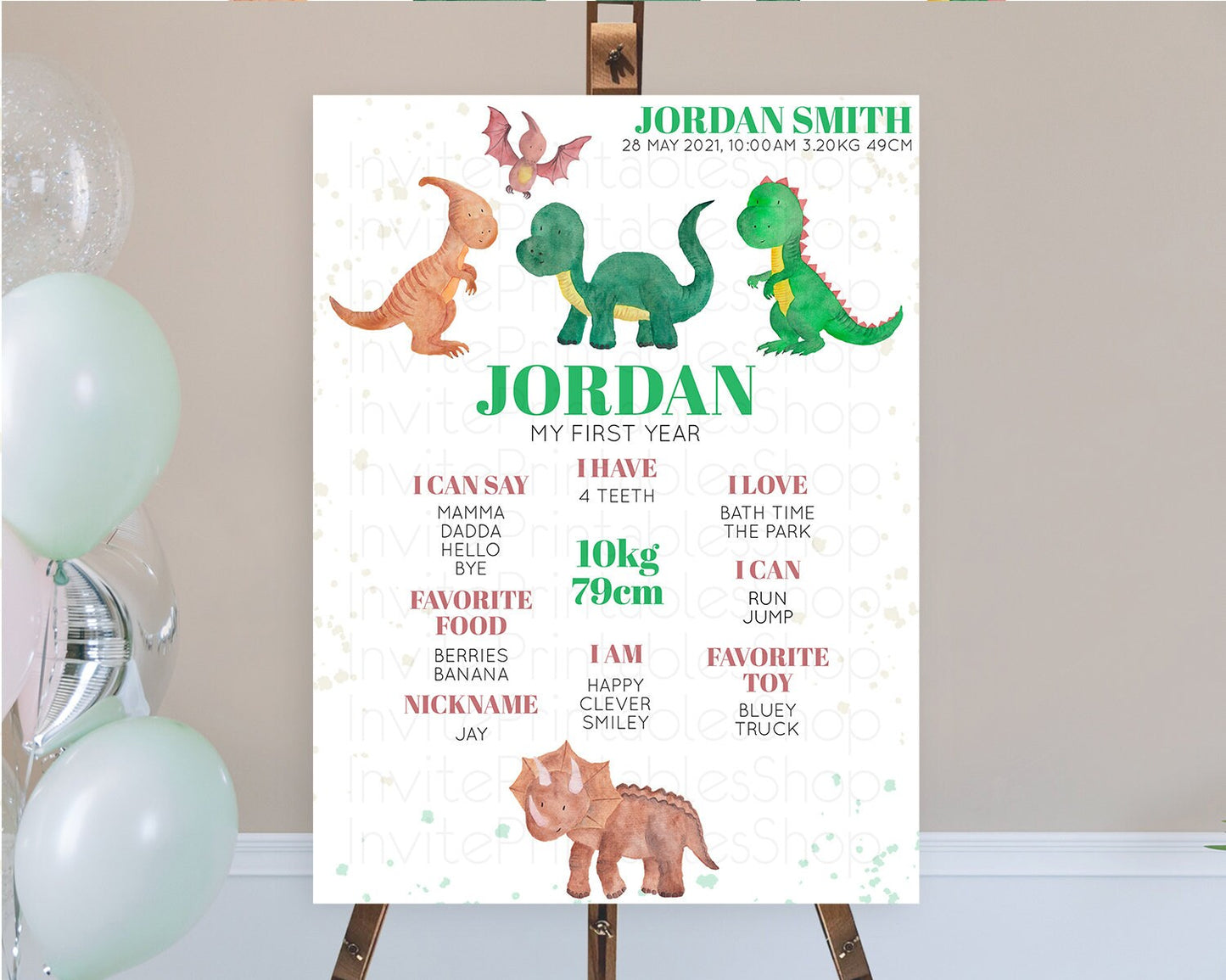 Dinosaur First Birthday Milestone Board Dinosaur Volcano Milestone Poster Watercolor Volcano T-Rex Raptor Jurassic 1st Birthday Sign D10153