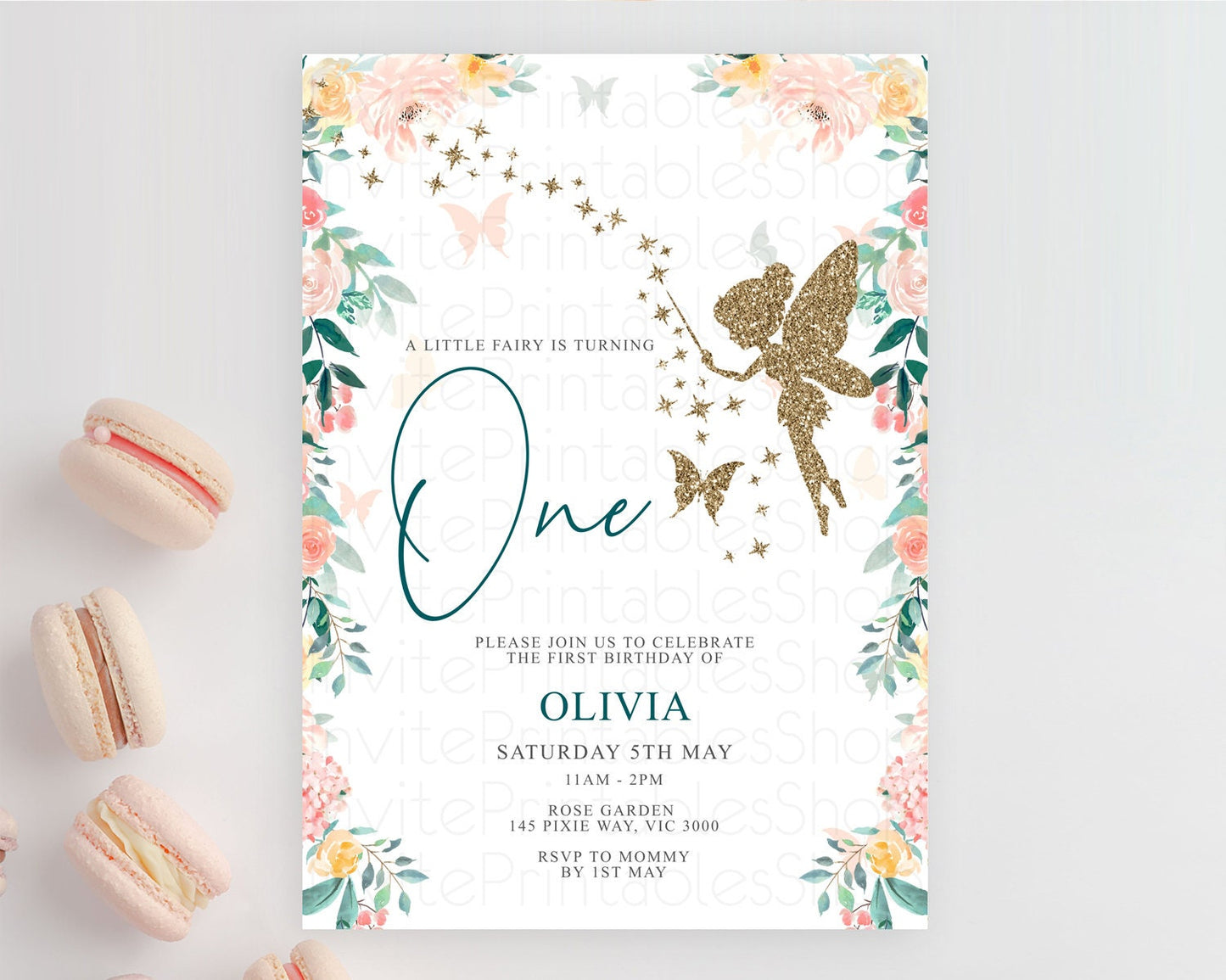 Fairy Birthday Invitation Fairy Invites Fairy Tea Party Fairy Garden Birthday Secret Garden Enchanted Garden Pastel Floral Butterfly D10239