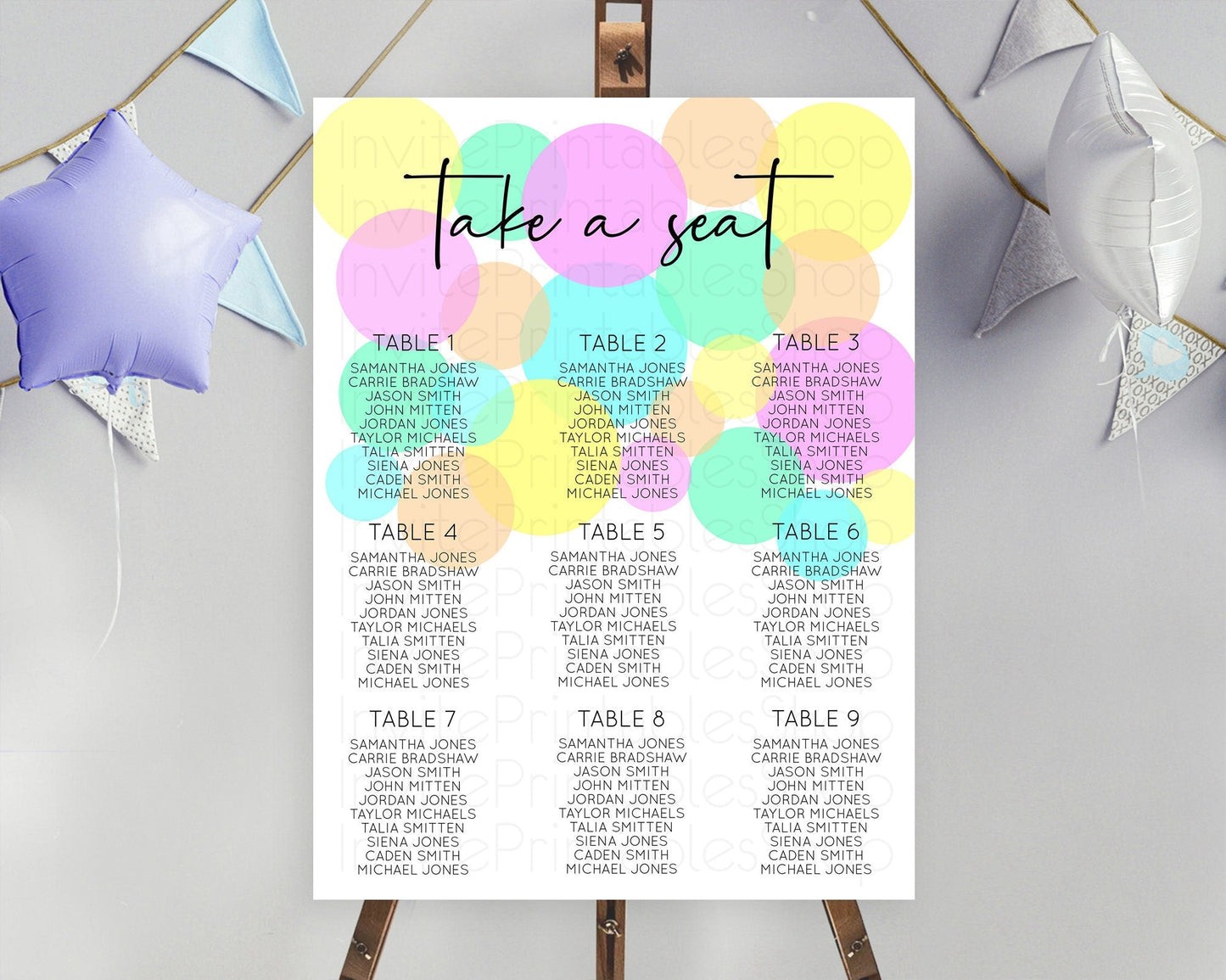 Pastel Seating Chart Pastel Confetti Seating Chart Bubbles Sprinkles Seating Sign Colorful Rainbow Decor Confetti Seating Board D10409
