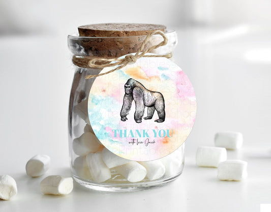 Editable Pastel Gorilla Thank You Tags Rainbow Gorilla Thank You Gift Tags R