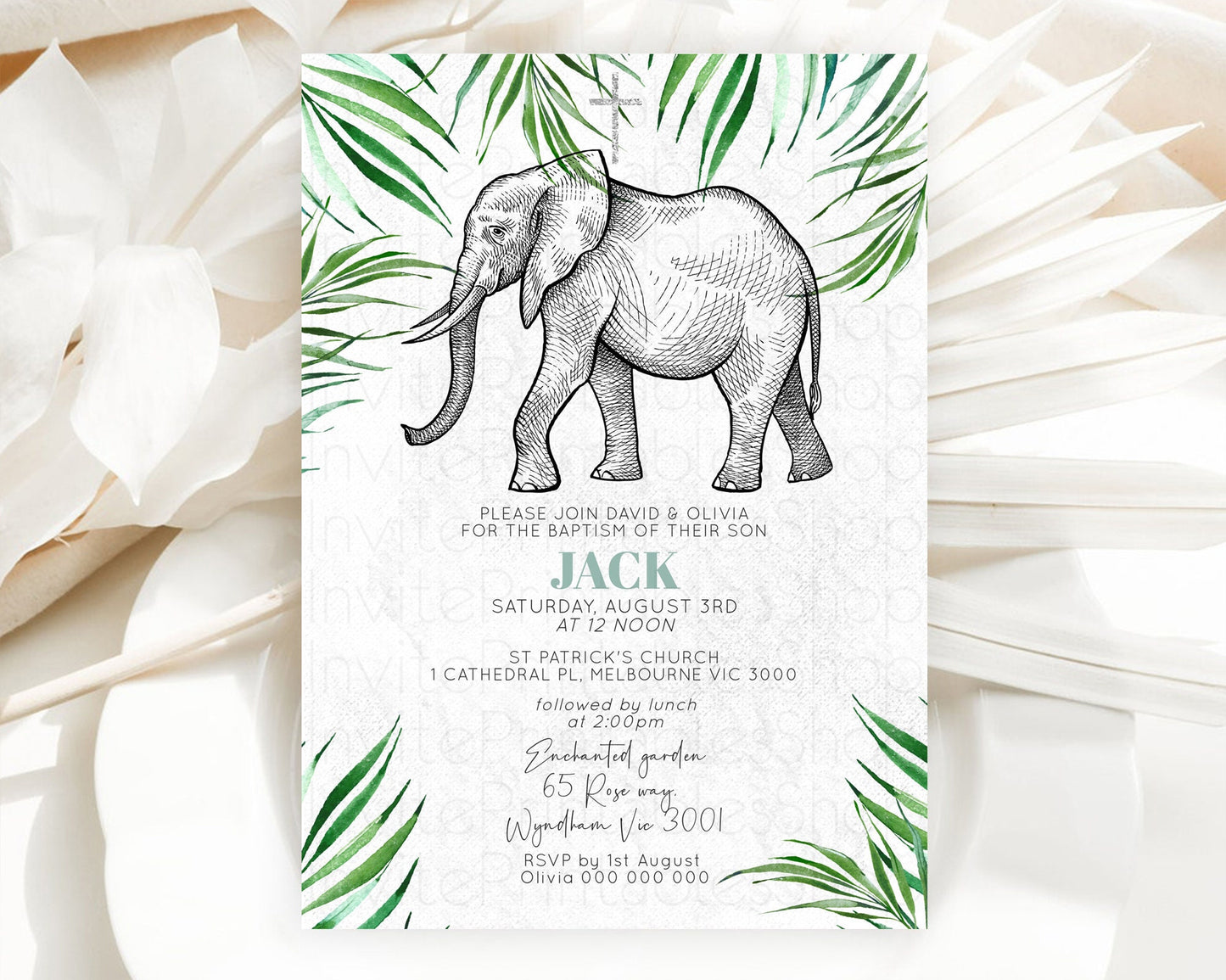 Elephant Baptism Invitation Elephant Baptism 1st Birthday Invitation Safari Christening Invitation TWO Wild ONE Jungle Adventure Zoo D10850