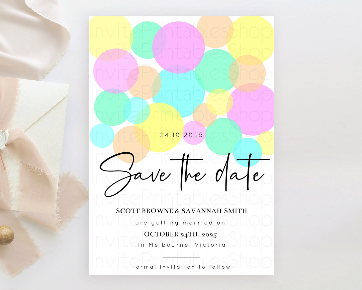 Pastel Confetti Save The Date Template Rainbow Colorful Sprinkles Party For 1st Birthday Baptism Baby Shower Wedding Bridal Shower D10409