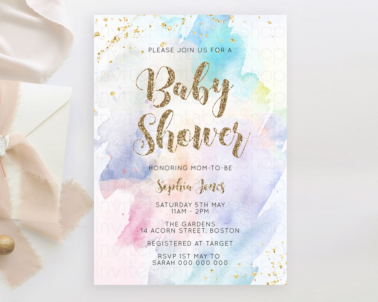 Editable Pastel Baby Shower Invitation Rainbow Baby Shower Invitation Colorf