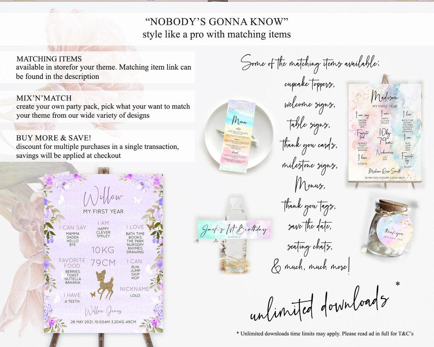 Fawn First Birthday Milestone Board Deer First Birthday Milestone Poster Enchanted Forest Butterfly Pastel Flowers 1st Birthday Sign D10963