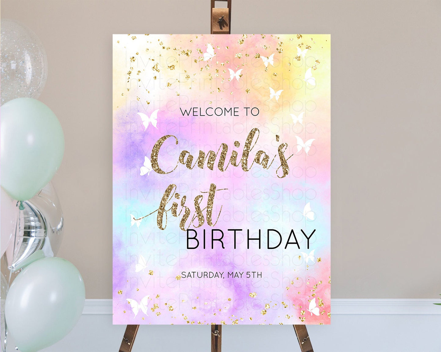 Pastel Welcome Sign Pastel Rainbow Welcome Sign Colorful Rainbow Confetti Watercolor Glitter Pastel First Birthday Welcome Sign D10435