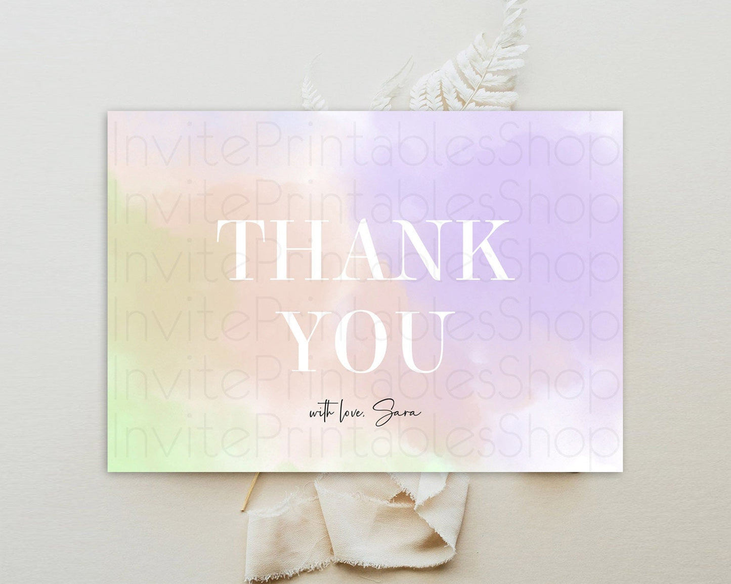 Pastel Thank You Rainbow Thank You Card Colorful Pastel Birthday Thank You Card Confetti Watercolor Pastel Teacher Thank You Cards D10371