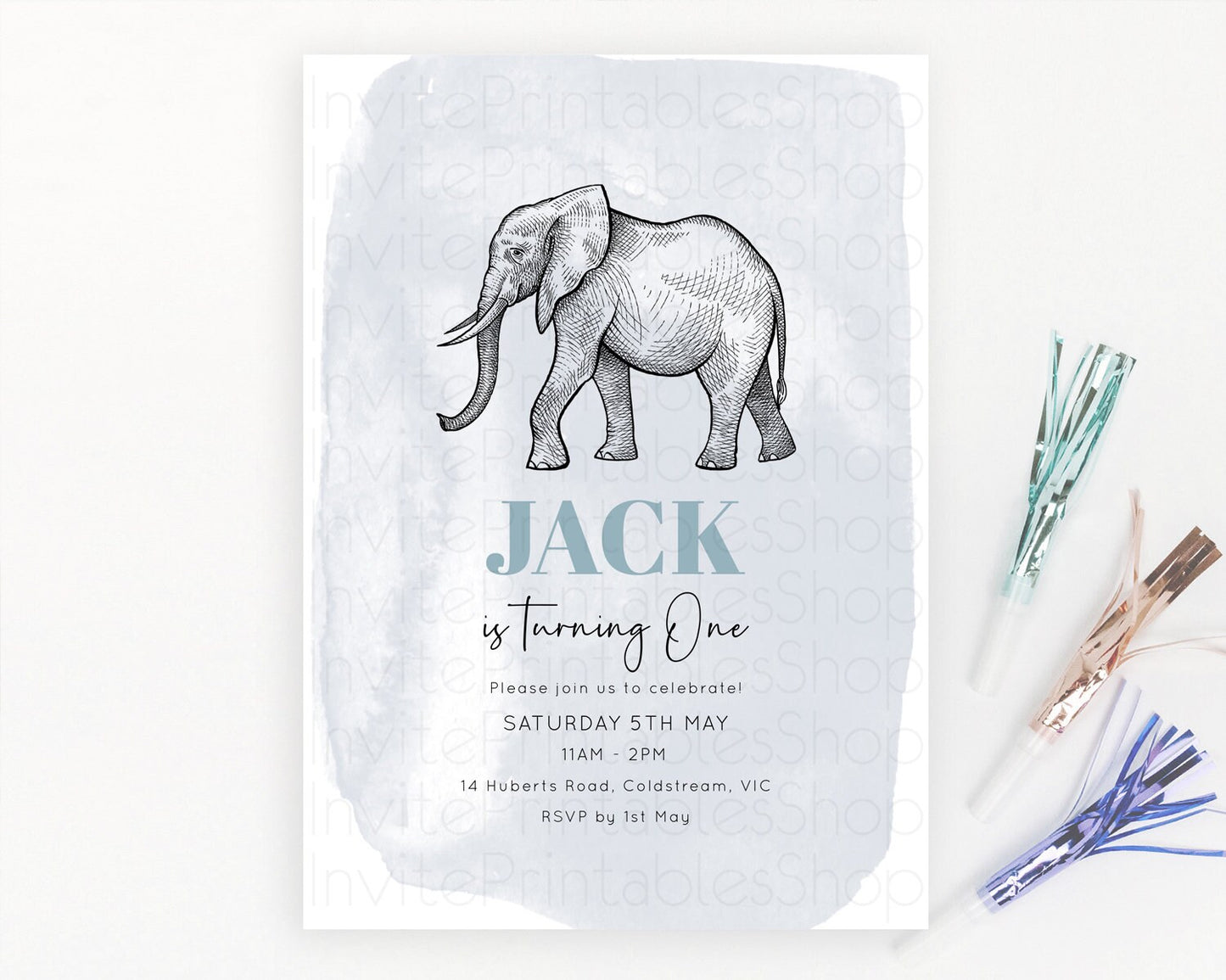 Editable Elephant Birthday Invitation Elephant Invitation Elephant Birthday