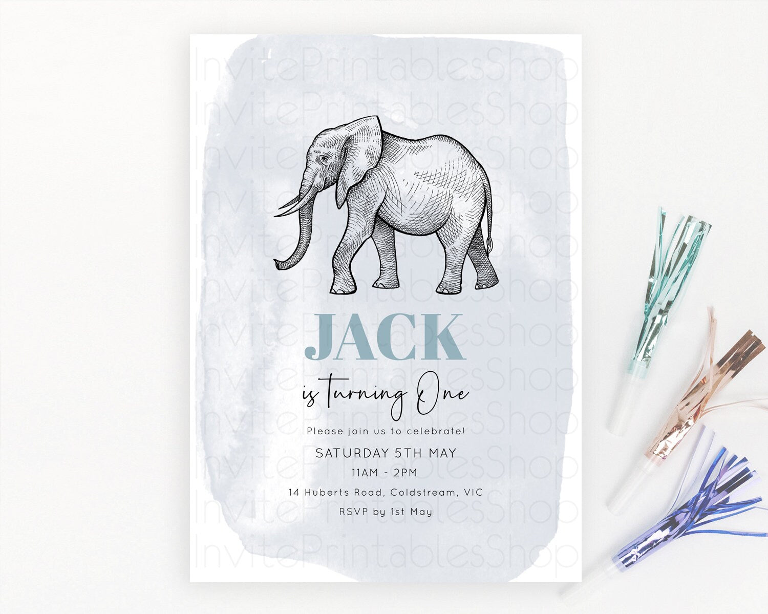 Editable Elephant Birthday Invitation Elephant Invitation Elephant Birthday