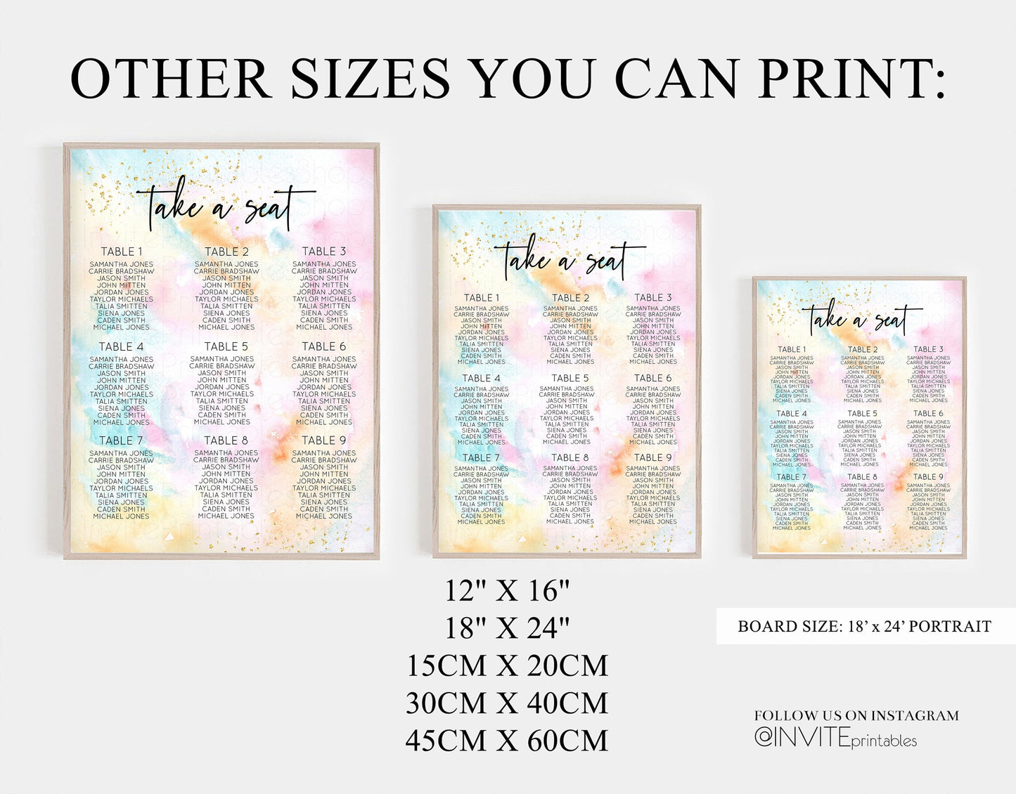 Rainbow Seating Chart Pastel Clouds Seating Sign Sprinkles Colorful Seating Poster Ombre Colors Wedding Christening Birthday Baptism TC566