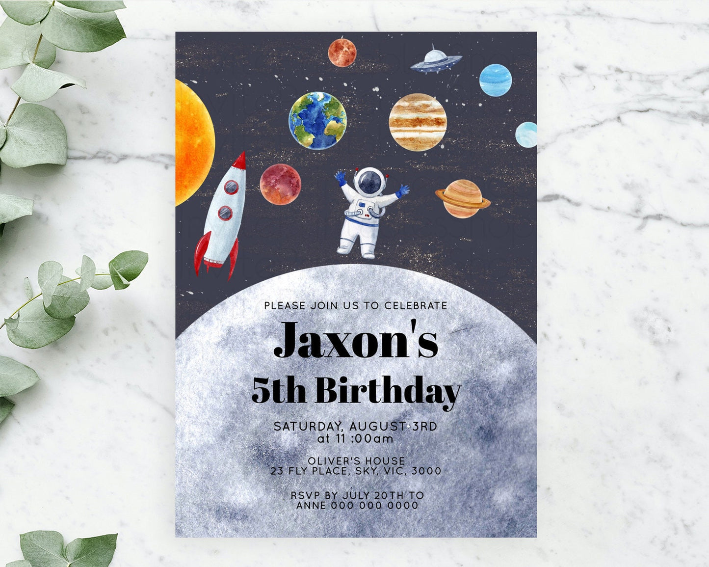 Space Birthday Invitation Space 1st Birthday Invites First Trip Around the Sun Invite Sky Stars Planets Milkyway Solar System Invite D10430