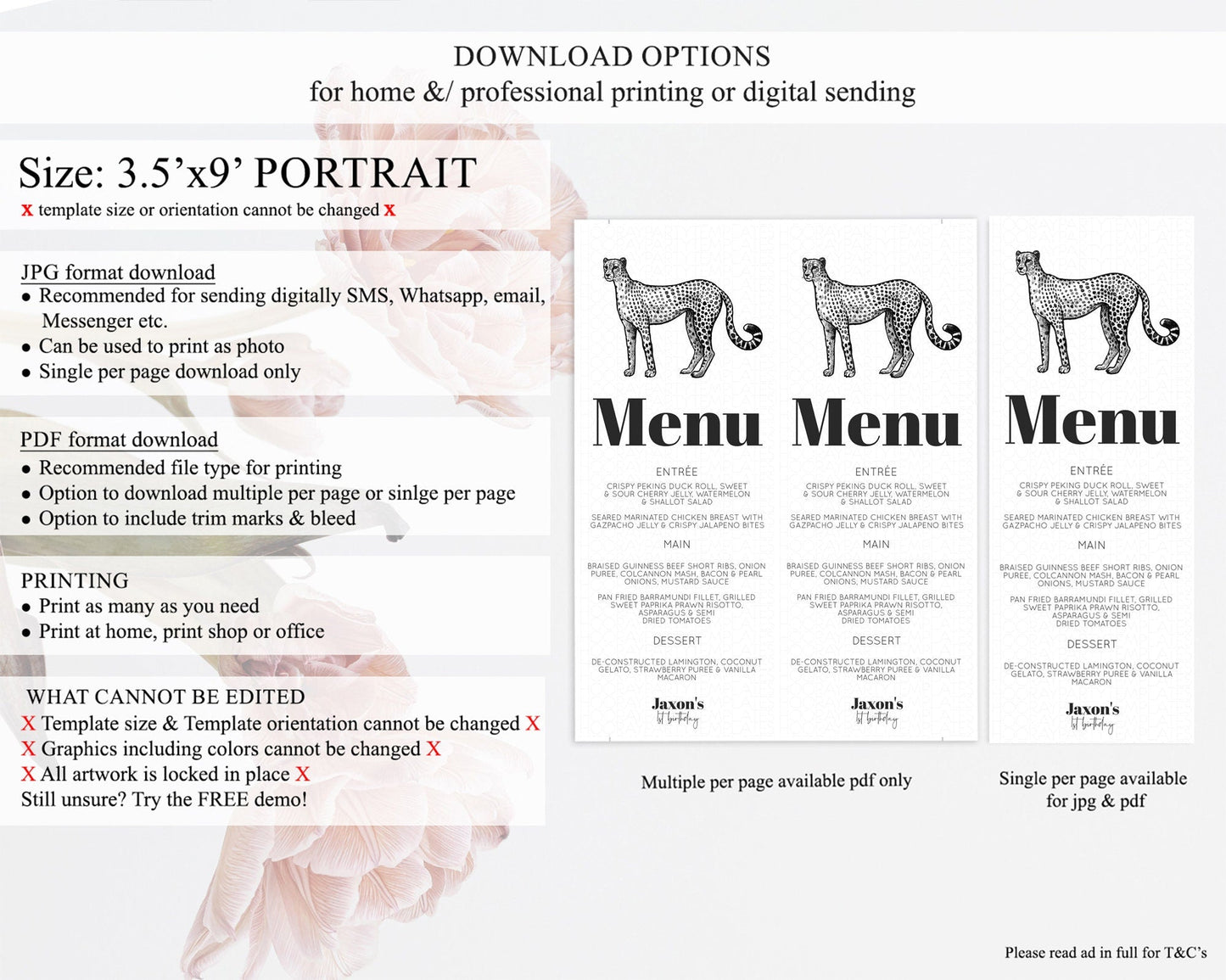 Cheetah Menu Cheetah Menu Template Cheetah Party Table Decor Safari Adventure Decor Cheetah Dinner Dessert Menu Party Food Menu D10290