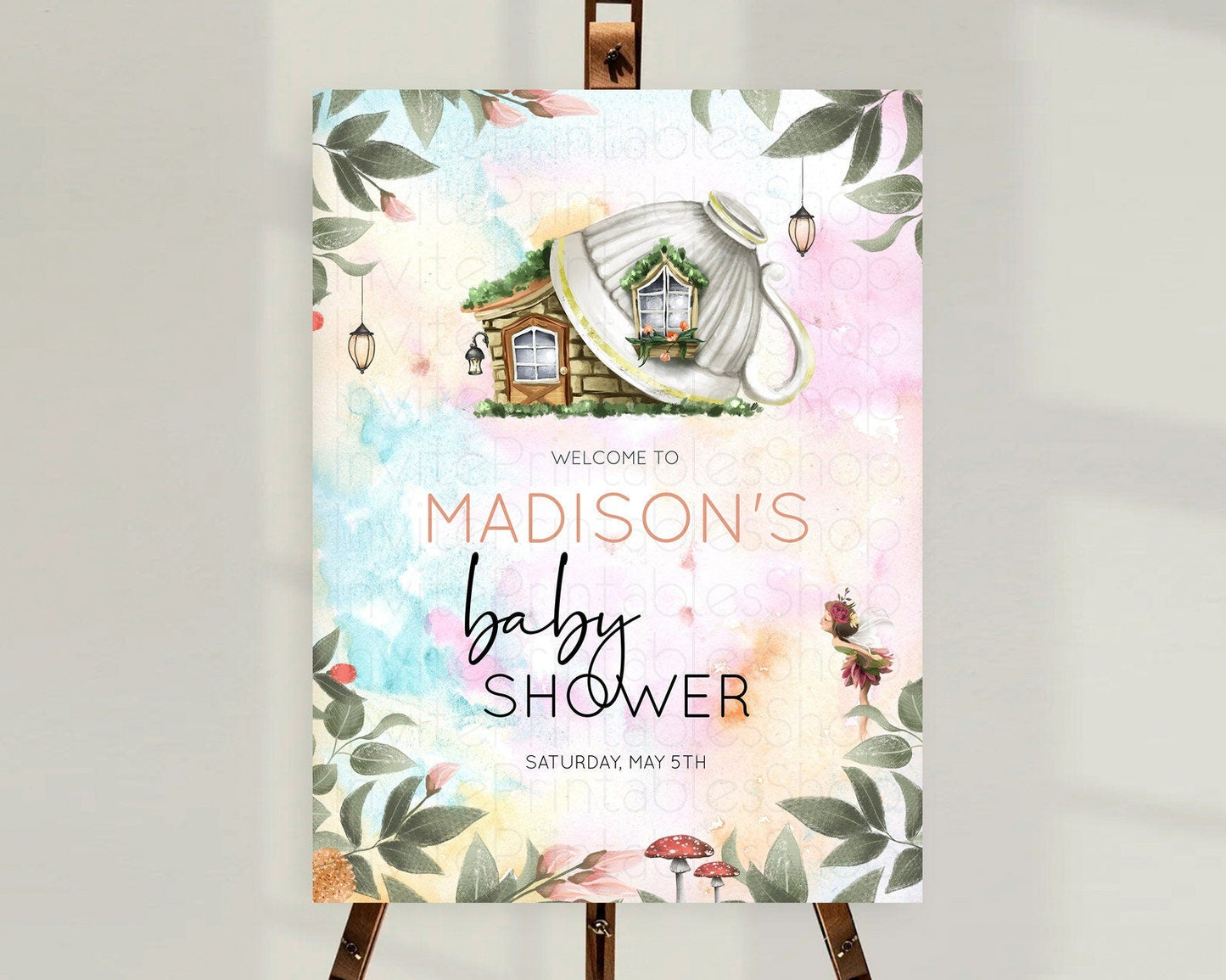 Fairy Baby Shower Welcome Sign Fairy Welcome Board Enchanted Garden Pastel Floral Butterfly Decor Secret Garden Fairy Welcome Sign D10555