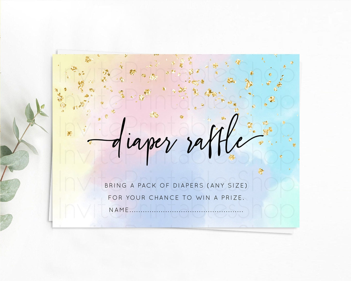 Pastel Diaper Raffle Card Pastel Rainbow Diaper Raffle Insert Colorful Ombre Watercolor Diaper Ticket Confetti Glitter Raffle Game D10368