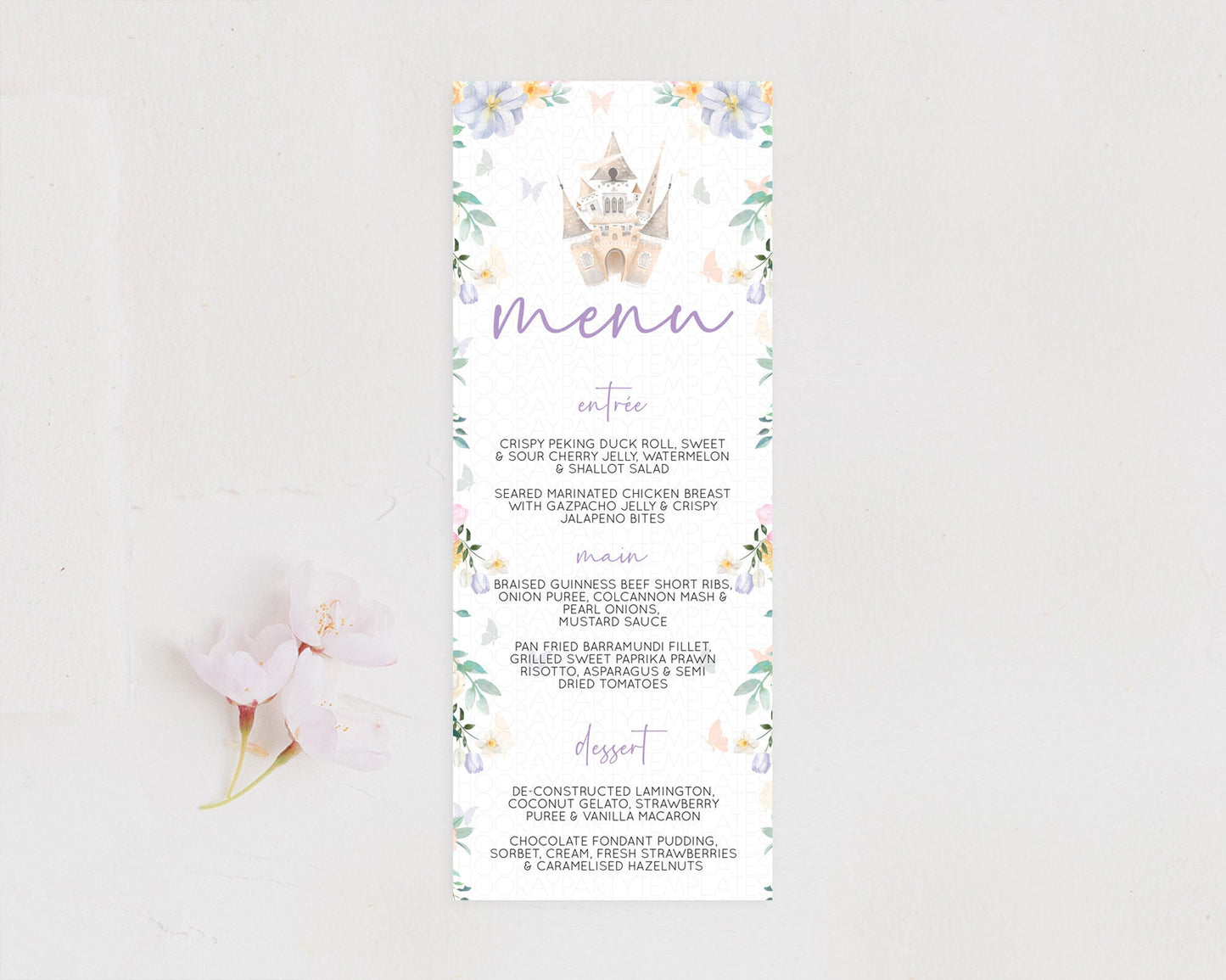 Princess Menu Castle Menu Template Secret Garden Table Decor Enchanted Castle Pastel Floral Dinner Dessert Menu Princess Food Menu D10473