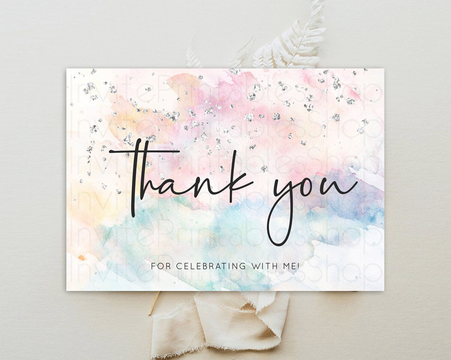 Pastel Thank You Rainbow Thank You Card Colorful Pastel Birthday Thank You Card Silver Watercolor Pastel Teacher Thank You Cards D10945