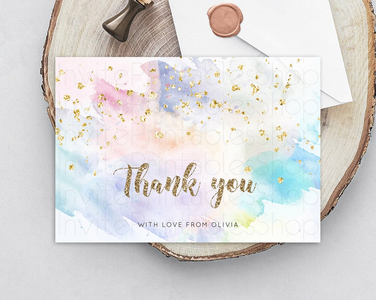 Pastel Thank You Rainbow Thank You Card Colorful Pastel Birthday Thank You Card Confetti Watercolor Pastel Teacher Thank You Cards D10421