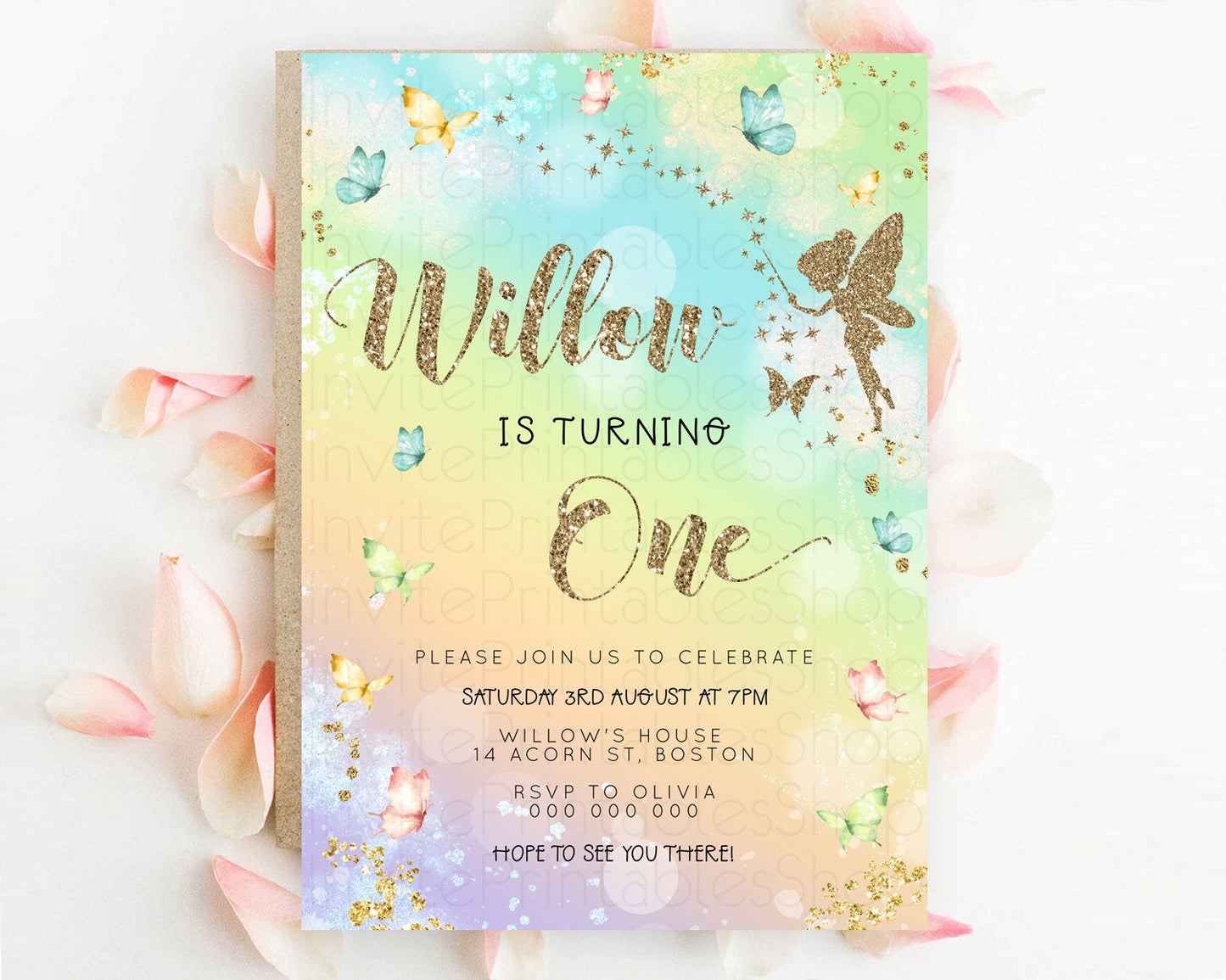 Editable Pastel Fairy Birthday Invitation Pastel Butterflies Fairy Birthday