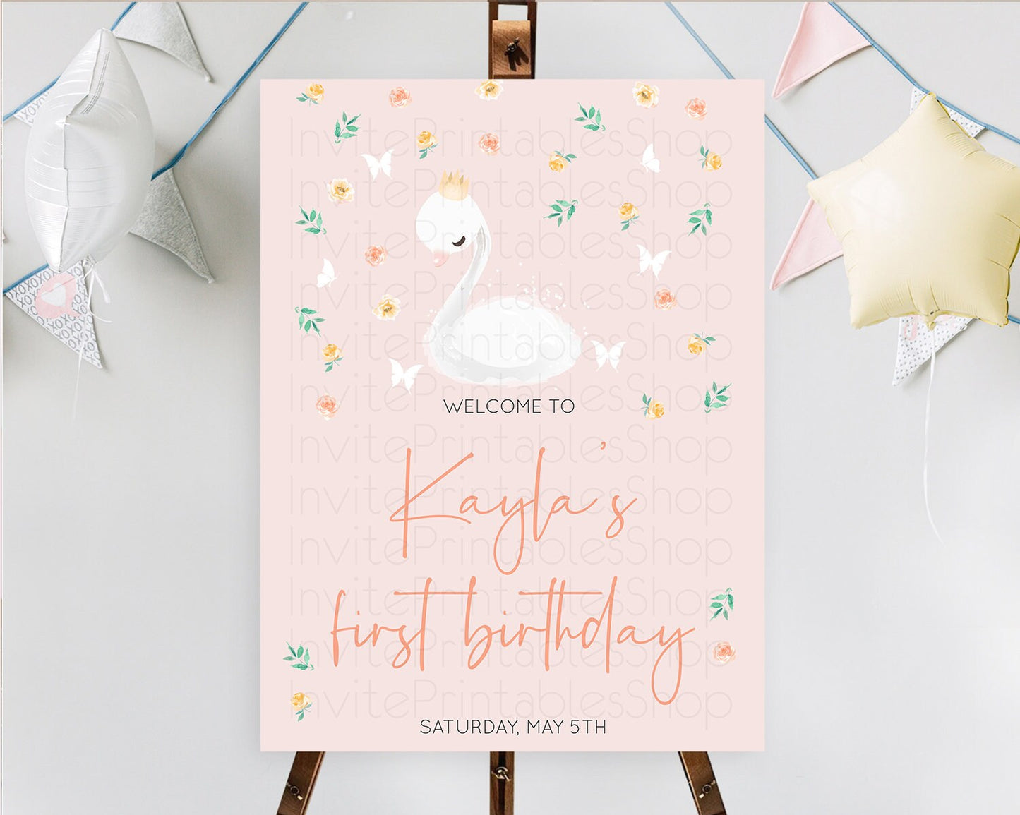 Swan Welcome Board Swan Princess Ballet Welcome Sign Enchanted Swan Lake Secret Garden Pastel Floral First Birthday Welcome Sign D10388