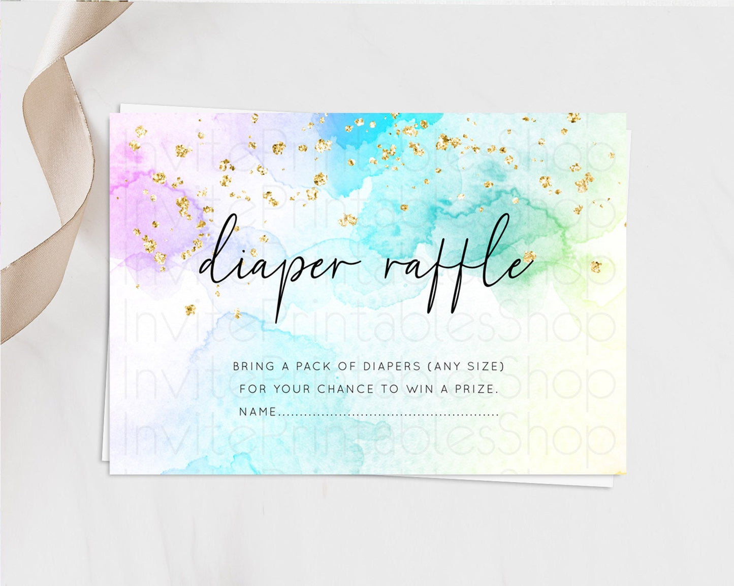 Pastel Diaper Raffle Card Pastel Rainbow Diaper Raffle Insert Colorful Ombre Watercolor Diaper Ticket Confetti Glitter Raffle Game D10771