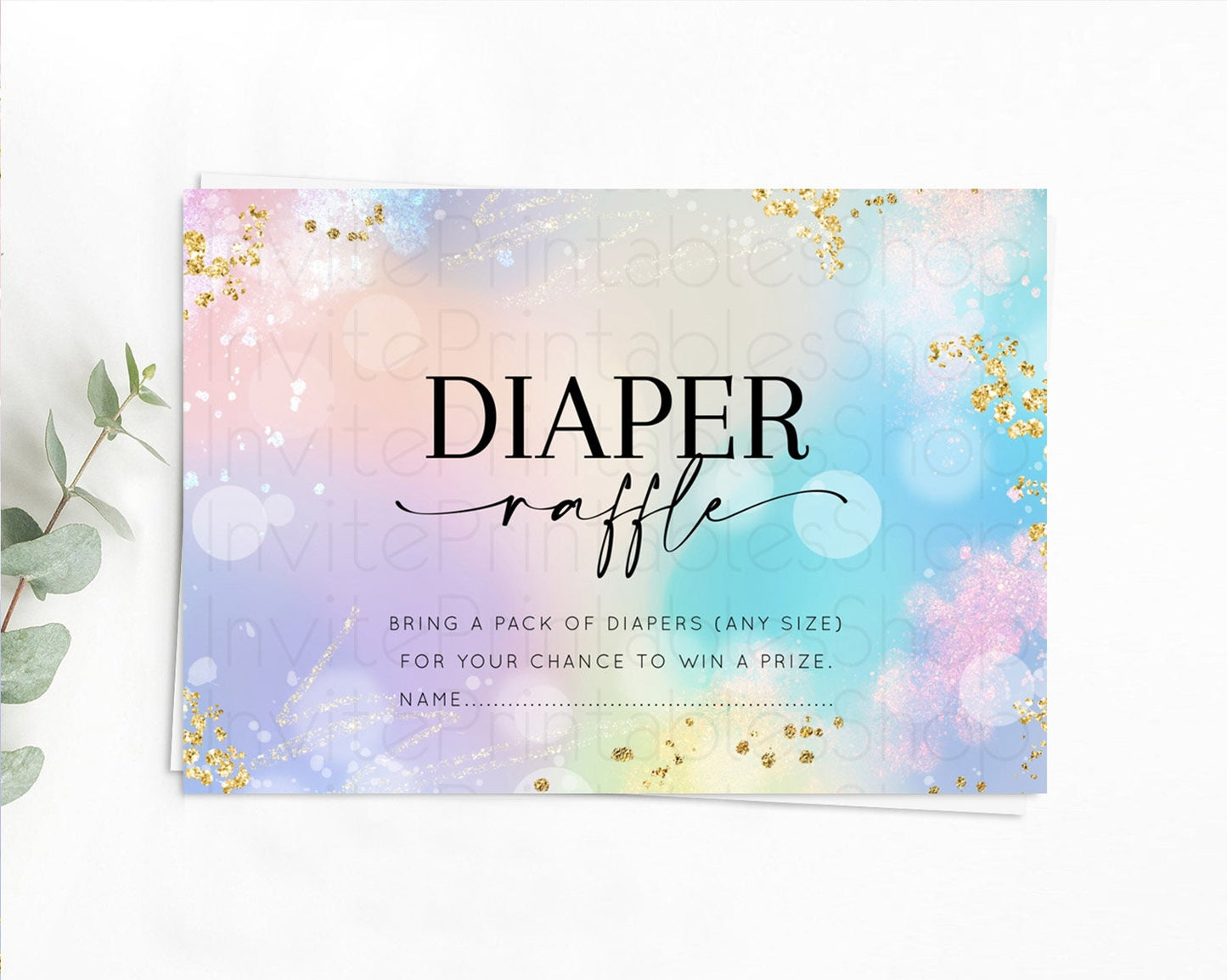 Rainbow Diaper Raffle Card Pastel Diaper Insert Colorful Pastel Watercolor Ombre Diaper Ticket Iridescent Sprinkles Raffle Game D10675