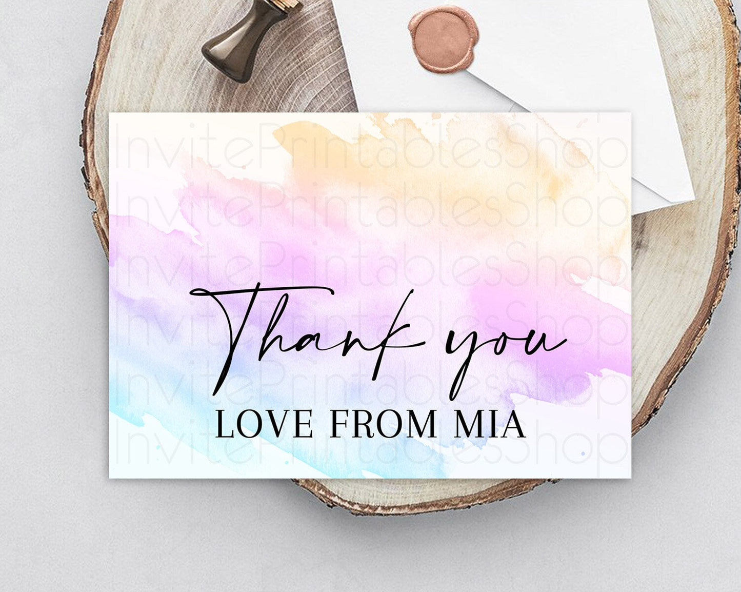 Pastel Thank You Rainbow Thank You Card Colorful Pastel Birthday Thank You Card Confetti Watercolor Pastel Teacher Thank You Cards D10175