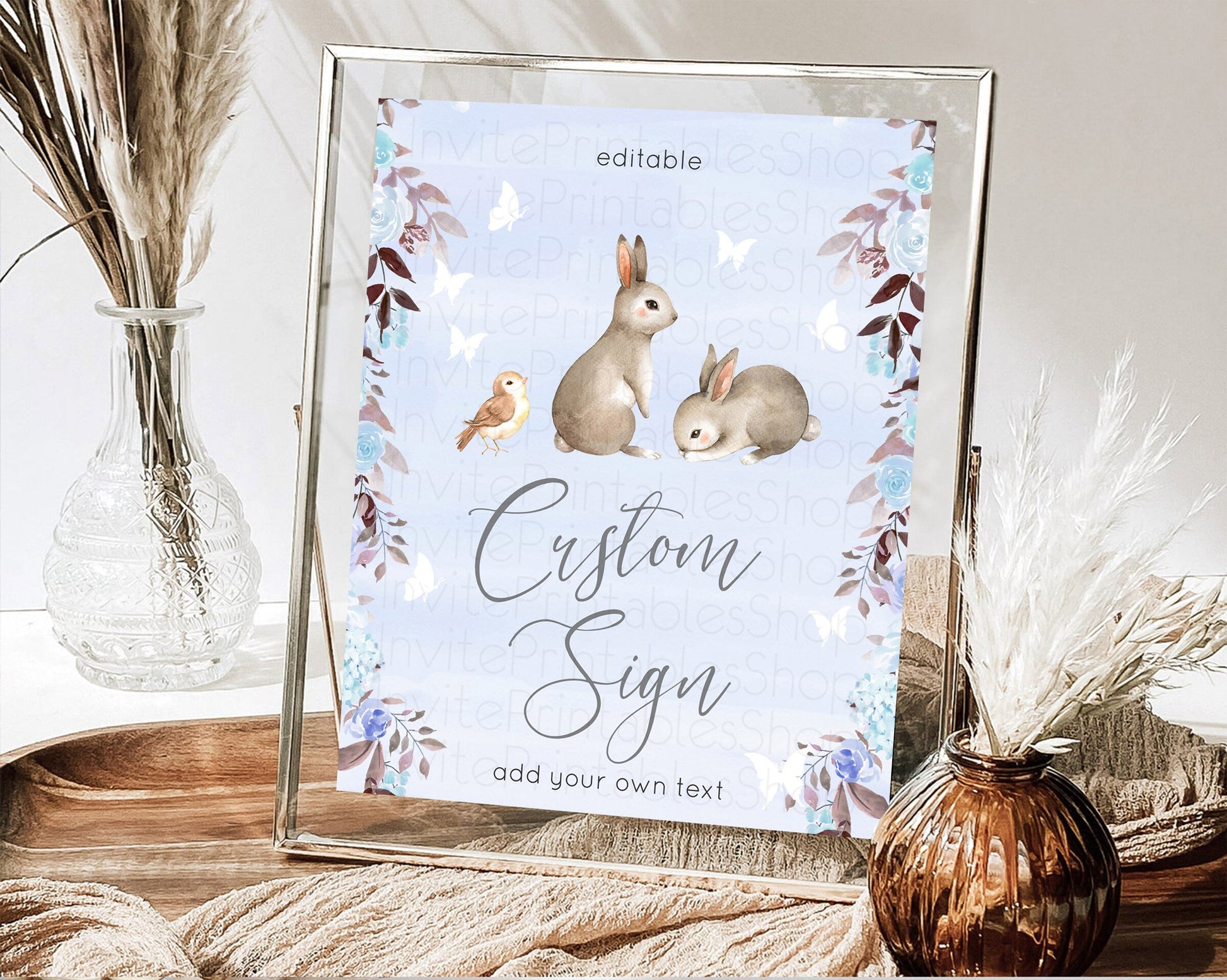 Editable Fawn Deer Sign Pastel Floral Deer Table Sign Decor Enchanted Forest