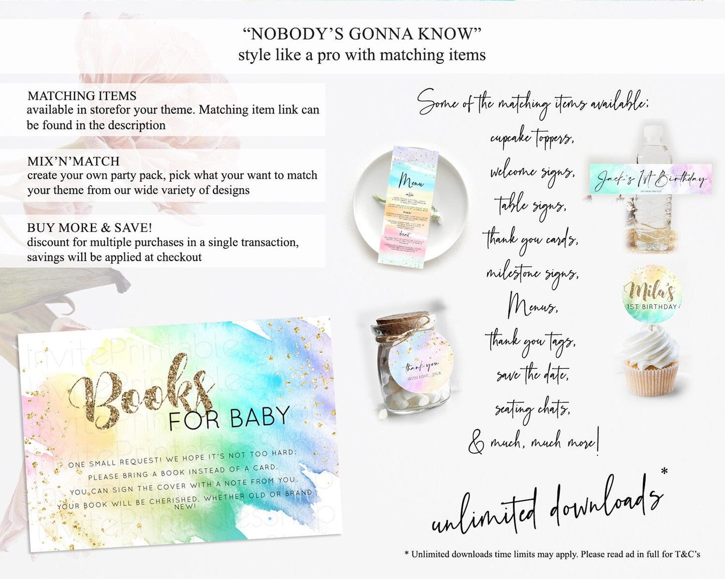 Pastel Books For Baby Card Pastel Rainbow Book Insert Colorful Ombre Watercolor Book Card Confetti Glitter Baby Book Poem Request D10256