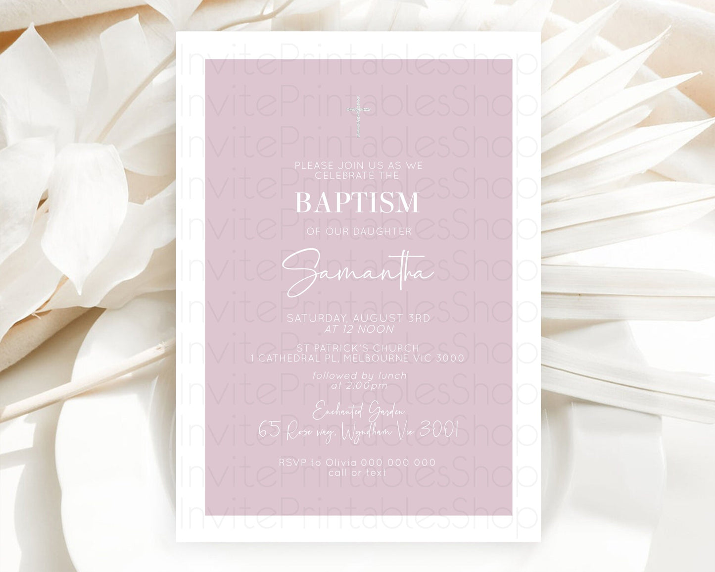 Pink Baptism Invitation Plain Pink Baptism 1st Birthday Invitation Minimalist Pastel Pink Christening Invitation Holy Communion D10940