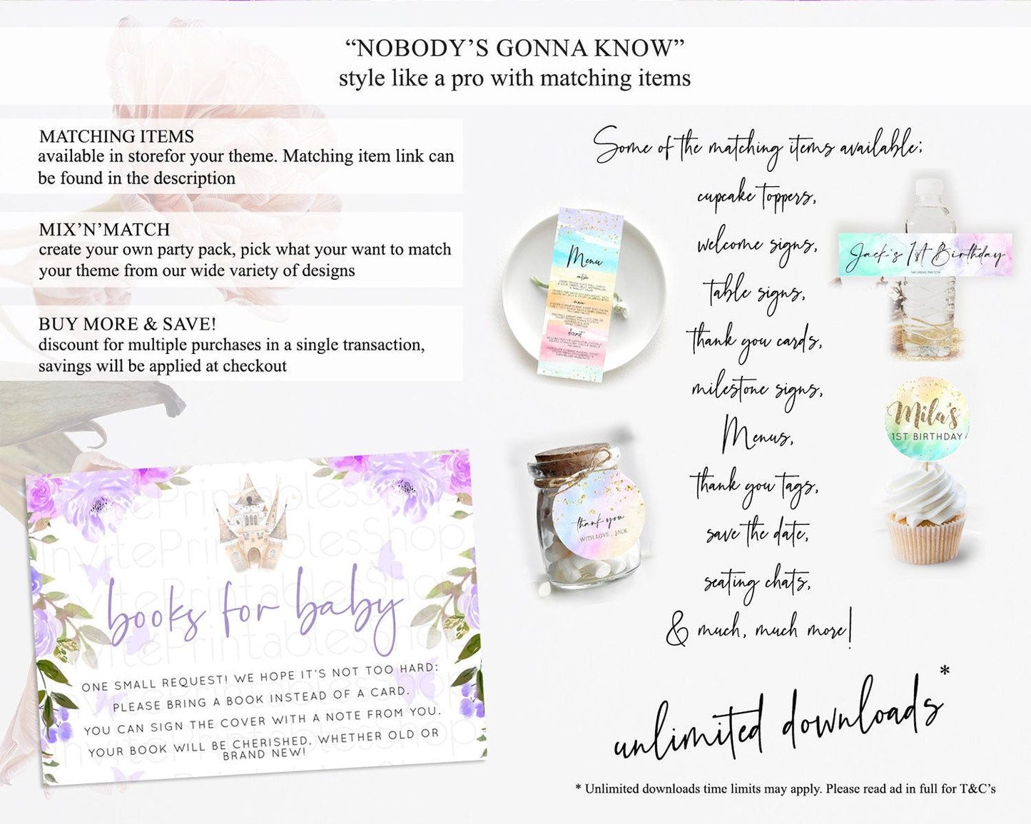 Princess Books For Baby Card Castle Book Card Insert Secret Garden Enchanted Castle Pastel Floral Garden Baby Shower Poem Request D10339
