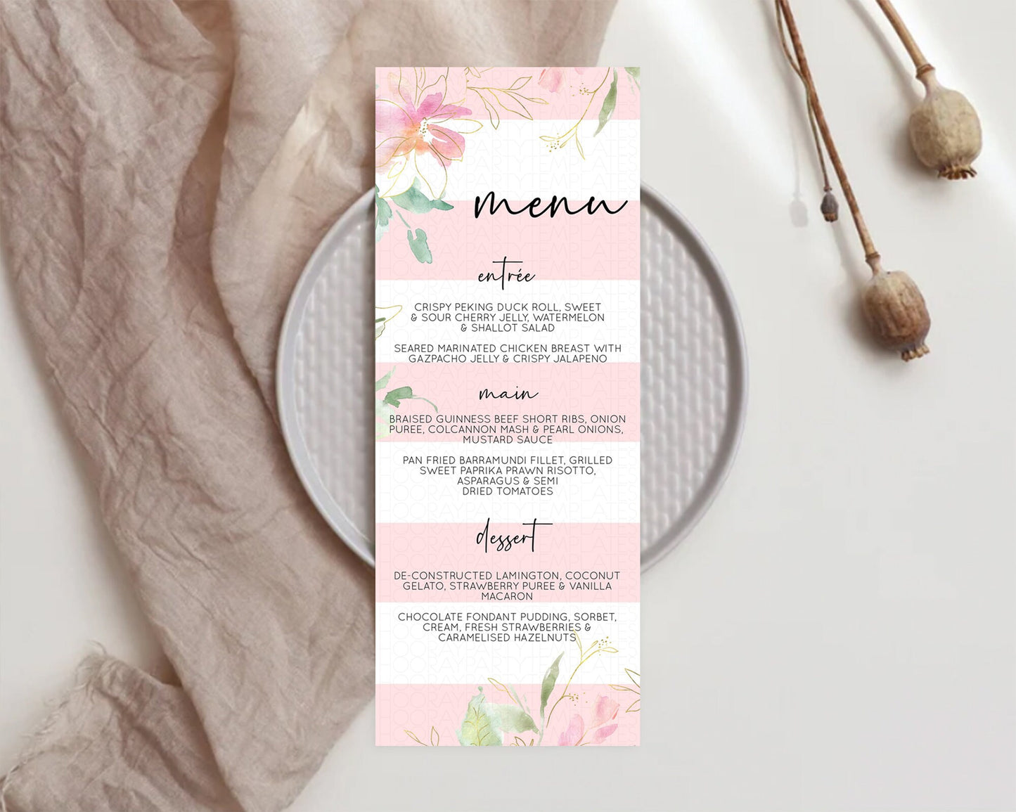 Secret Garden Menu Wildflower Menu Template Pastel Flower Garden Table Decor Boho Floral Dinner Dessert Floral Party Food Menu D10300