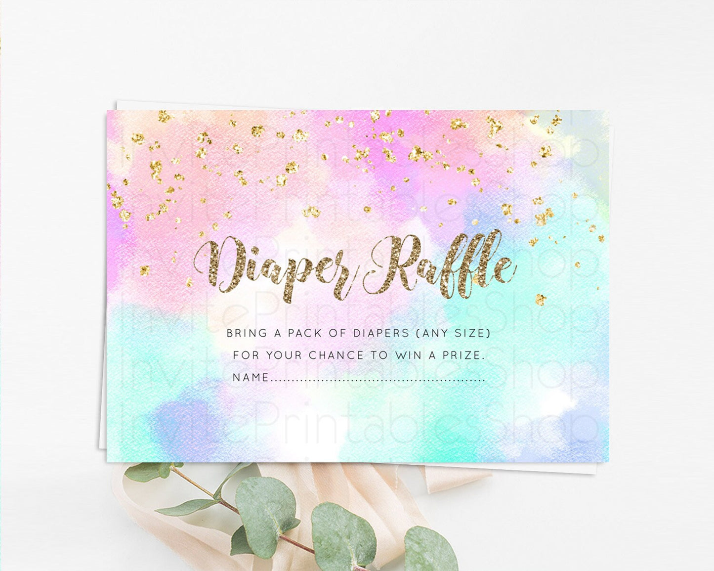 Pastel Diaper Raffle Card Pastel Rainbow Diaper Raffle Insert Colorful Ombre Watercolor Diaper Ticket Confetti Glitter Raffle Game D10669