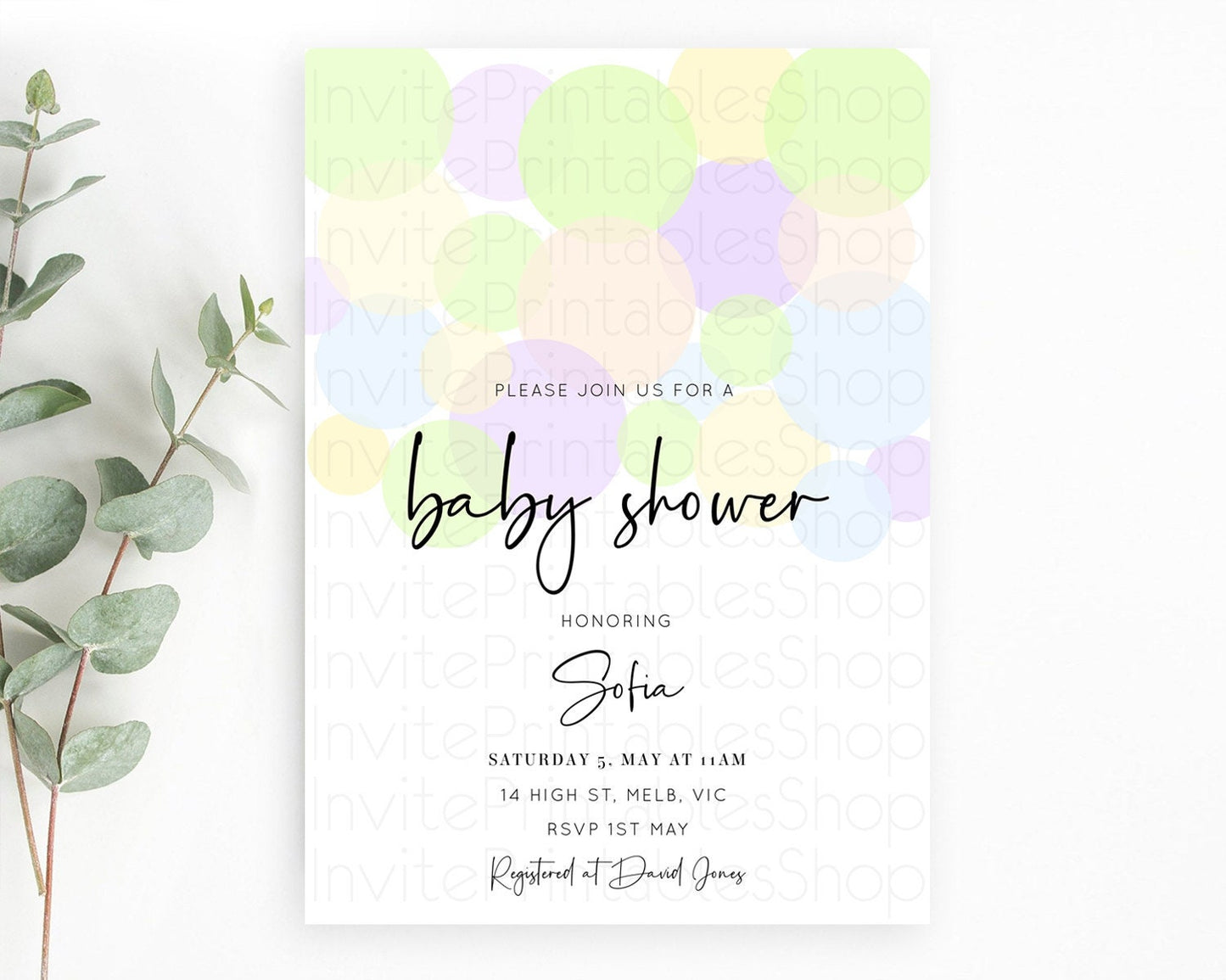 Pastel Rainbow Baby Shower Invitation Pastel Confetti Invitation Sprinkles Bubbles Invitation Colorful Rainbow Confetti Theme D10228
