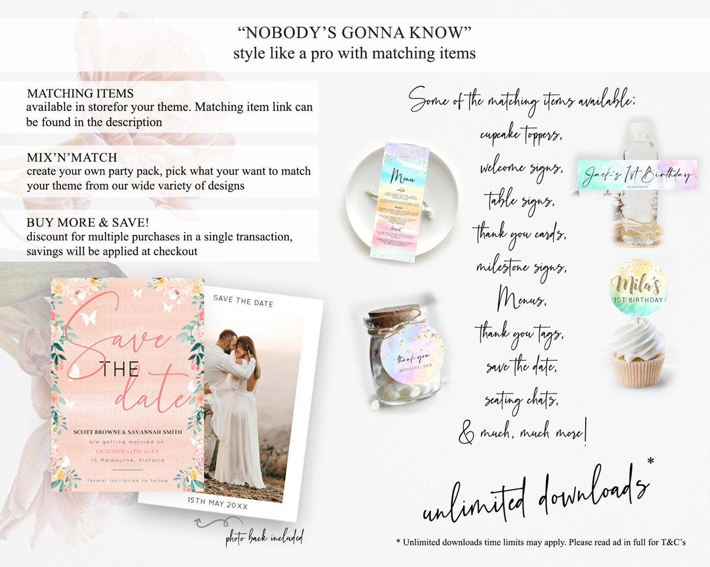 Wildflower Save The Date Template Secret Garden Save The Date Pastel Floral Garden Party Boho Flowers Birthday Baby Shower Wedding D10245