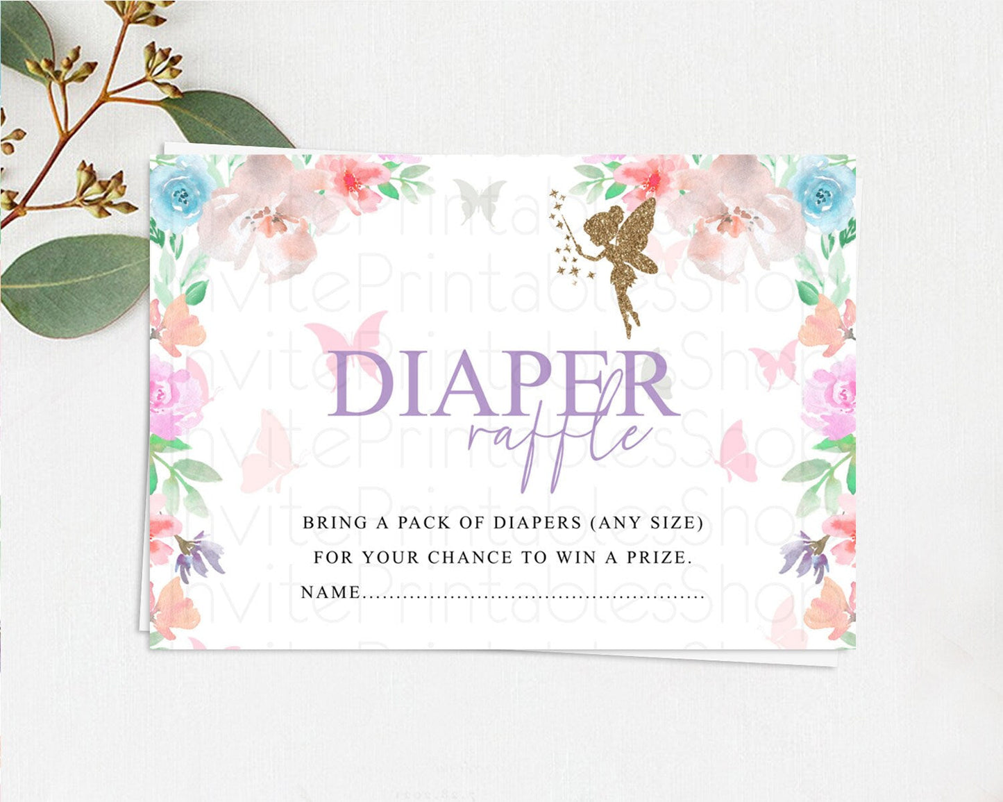 Fairy Diaper Raffle Card Fairy Diaper Insert Enchanted Garden Fairy Diaper Ticket Pastel Floral Butterfly Secret Garden Raffle Game D10126