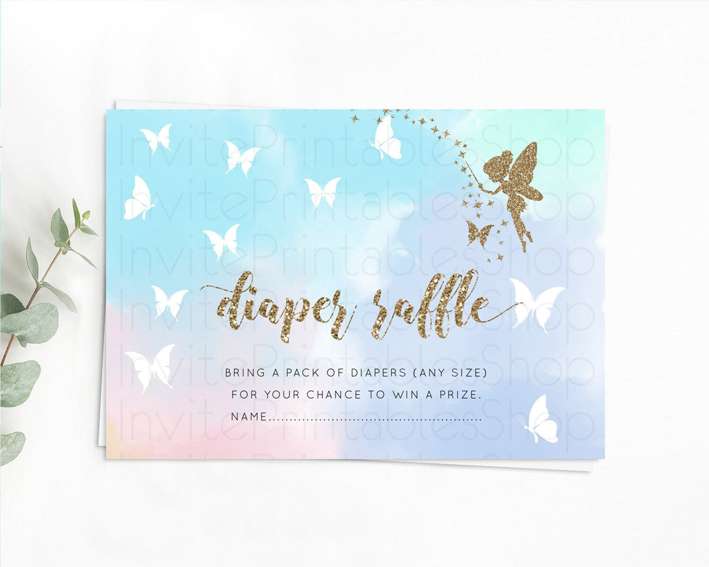Fairy Diaper Raffle Card Fairy Diaper Insert Enchanted Garden Fairy Diaper Ticket Pastel Floral Butterfly Secret Garden Raffle Game D10894