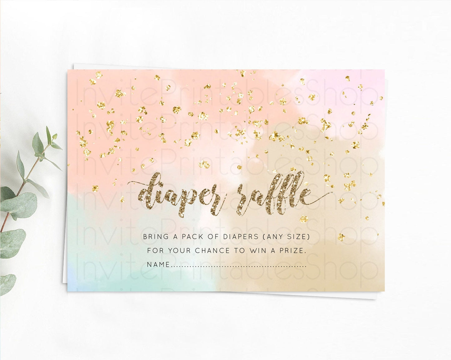 Pastel Diaper Raffle Card Pastel Rainbow Diaper Raffle Insert Colorful Ombre Watercolor Diaper Ticket Confetti Glitter Raffle Game D10377