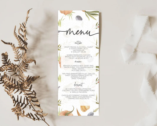 Editable Vegetable Menu Template Pear Ladybug Plum Pumpkin Table Decor Veget