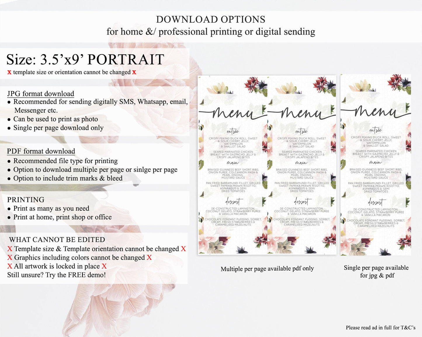 Secret Garden Menu Wildflower Menu Template Pastel Flower Garden Table Decor Boho Floral Dinner Dessert Floral Party Food Menu D10538