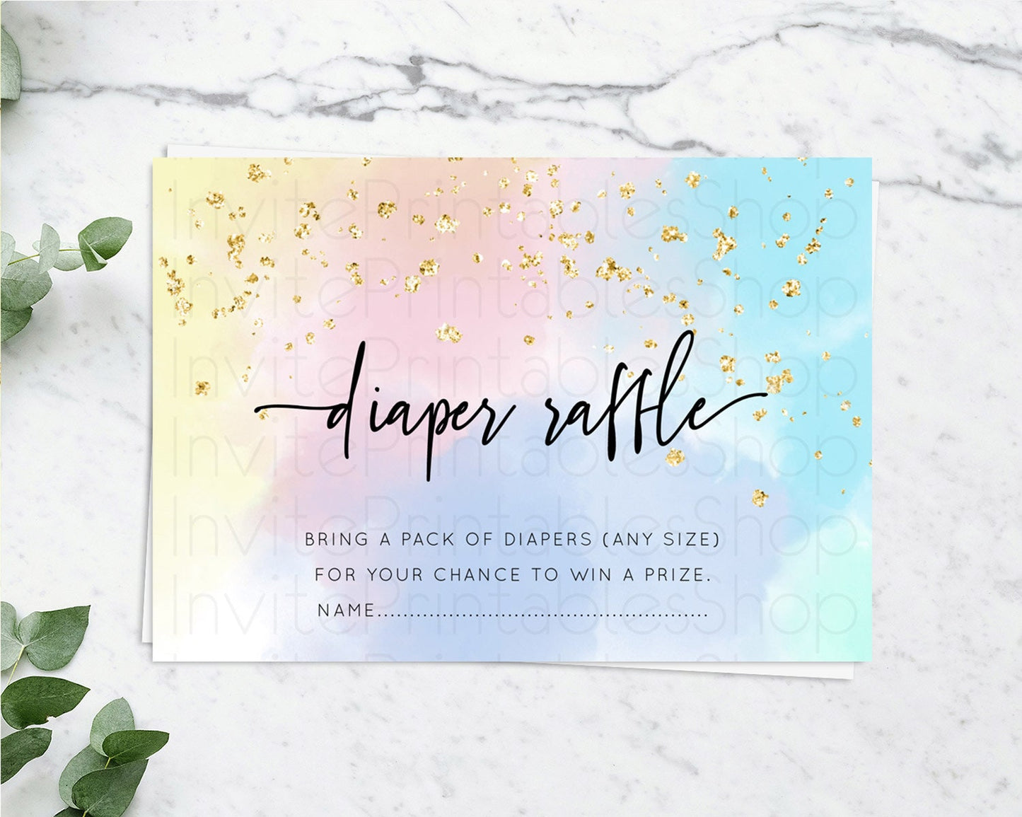 Pastel Diaper Raffle Card Pastel Rainbow Diaper Raffle Insert Colorful Ombre Watercolor Diaper Ticket Confetti Glitter Raffle Game D10368