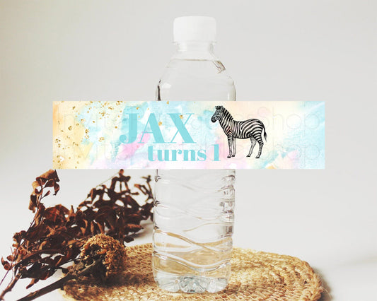 Editable Pastel Zebra Water Label Template Rainbow Watercolor Zebra Party De
