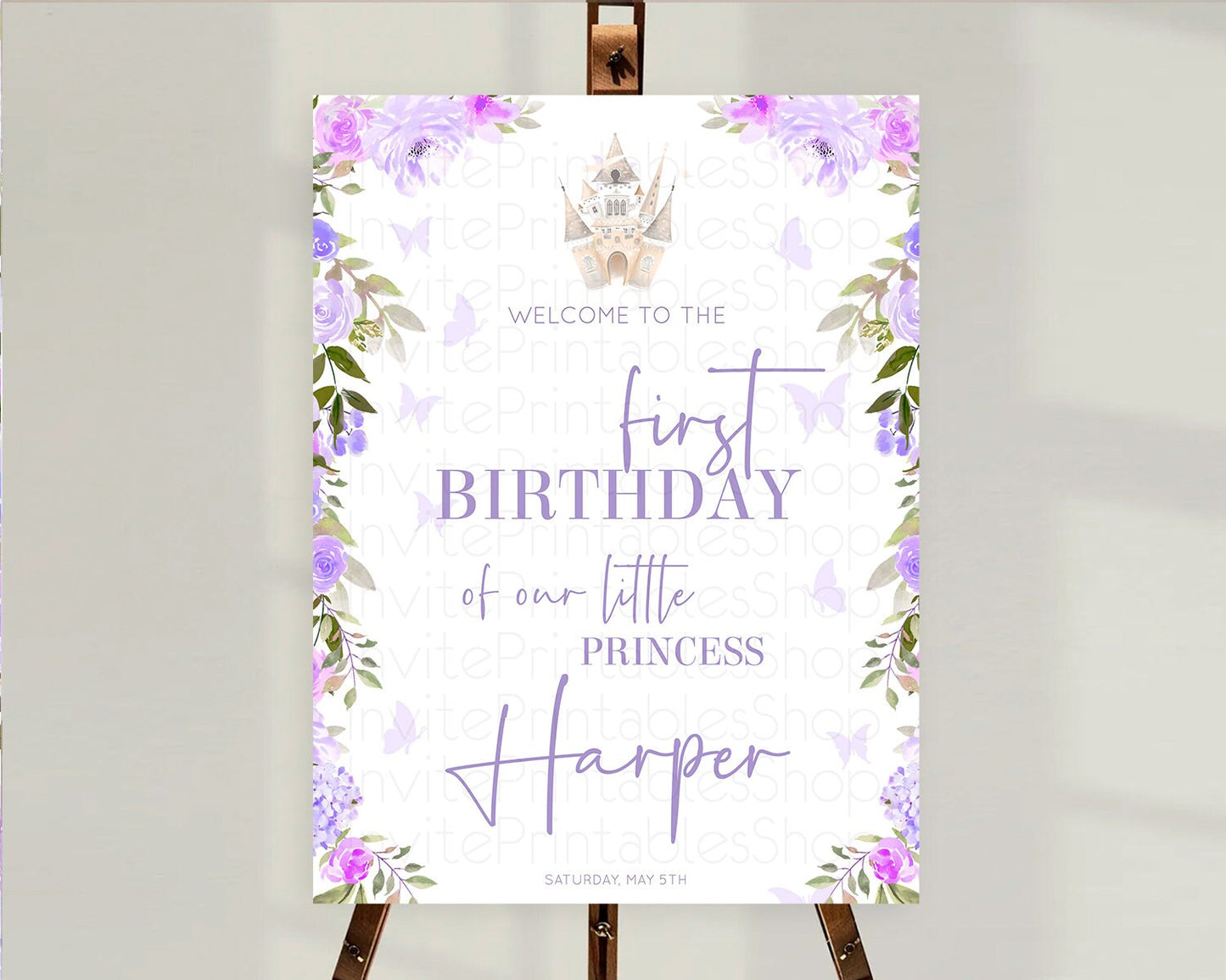 Princess Birthday Welcome Sign Castle Welcome Board Secret Garden Enchanted Castle Pastel Floral Garden First Birthday Welcome Sign D10339