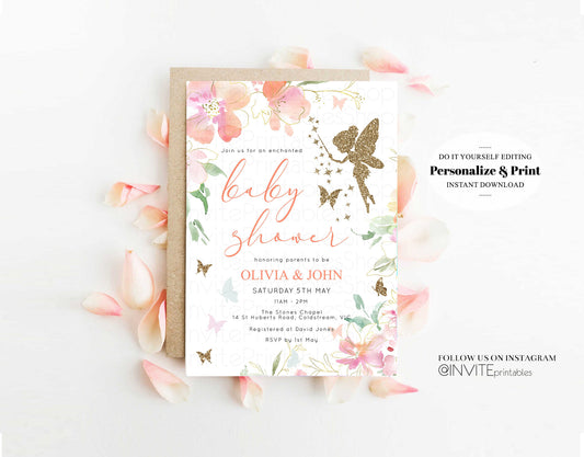 Editable Fairy Baby Shower Invitation Enchanted Fairy Garden Baby Shower Inv