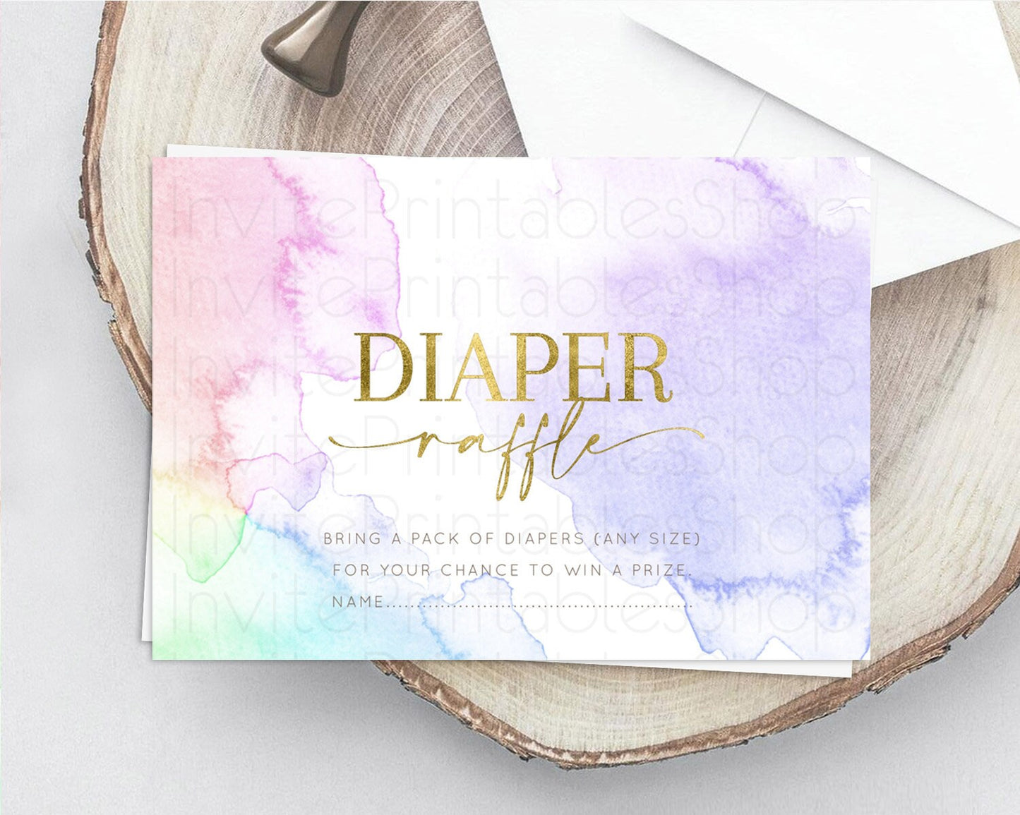 Pastel Diaper Raffle Card Pastel Rainbow Diaper Raffle Insert Colorful Ombre Watercolor Diaper Ticket Confetti Glitter Raffle Game D10215