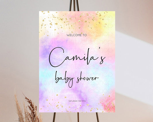 Pastel Baby Shower Welcome Sign Pastel Rainbow Welcome Sign Colorful Rainbow Confetti Watercolor Glitter Décor Pastel  Welcome Sign D10438