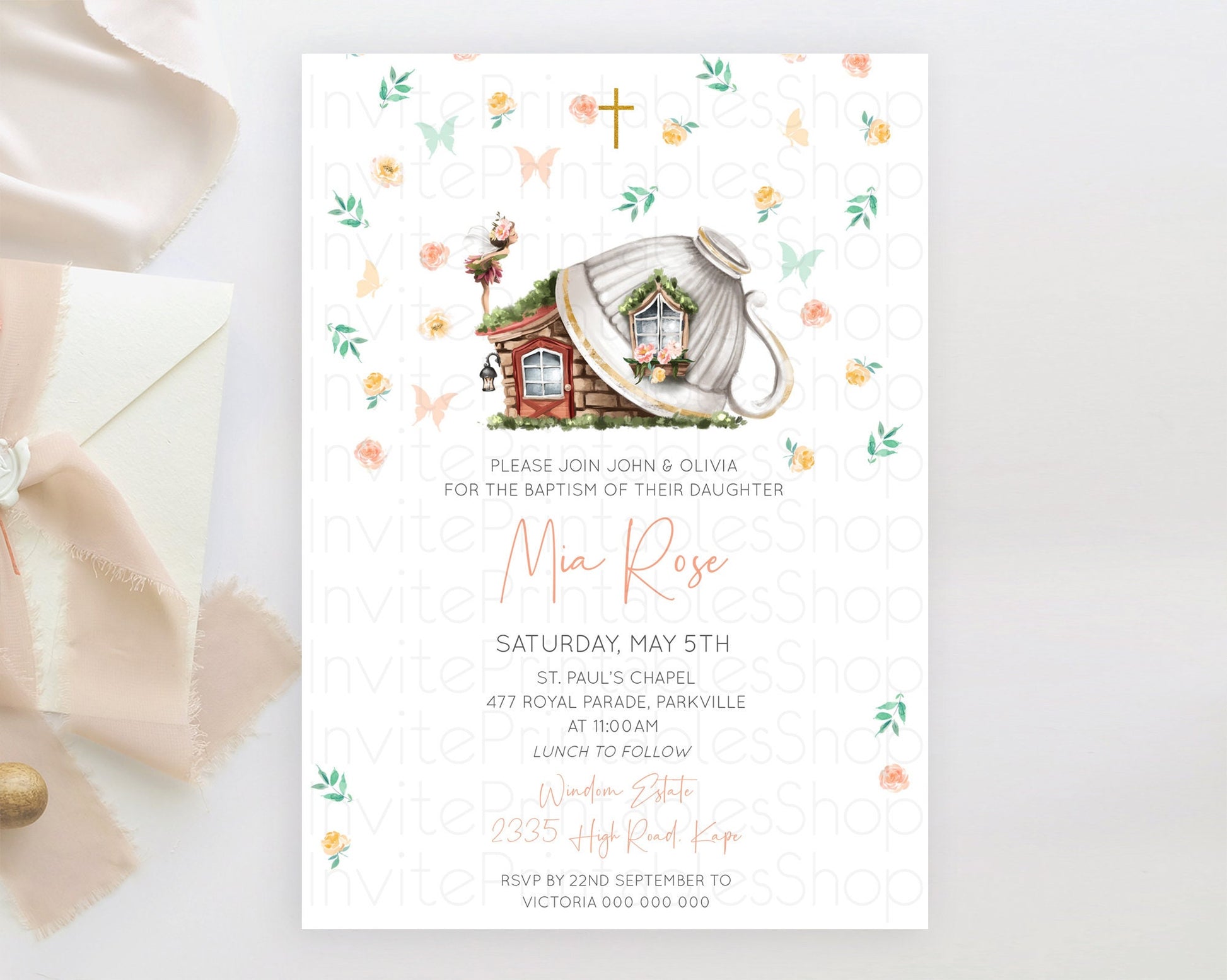 Editable Fairy Baptism Invitation Fairy Baptism 1st Birthday Invitation Ench