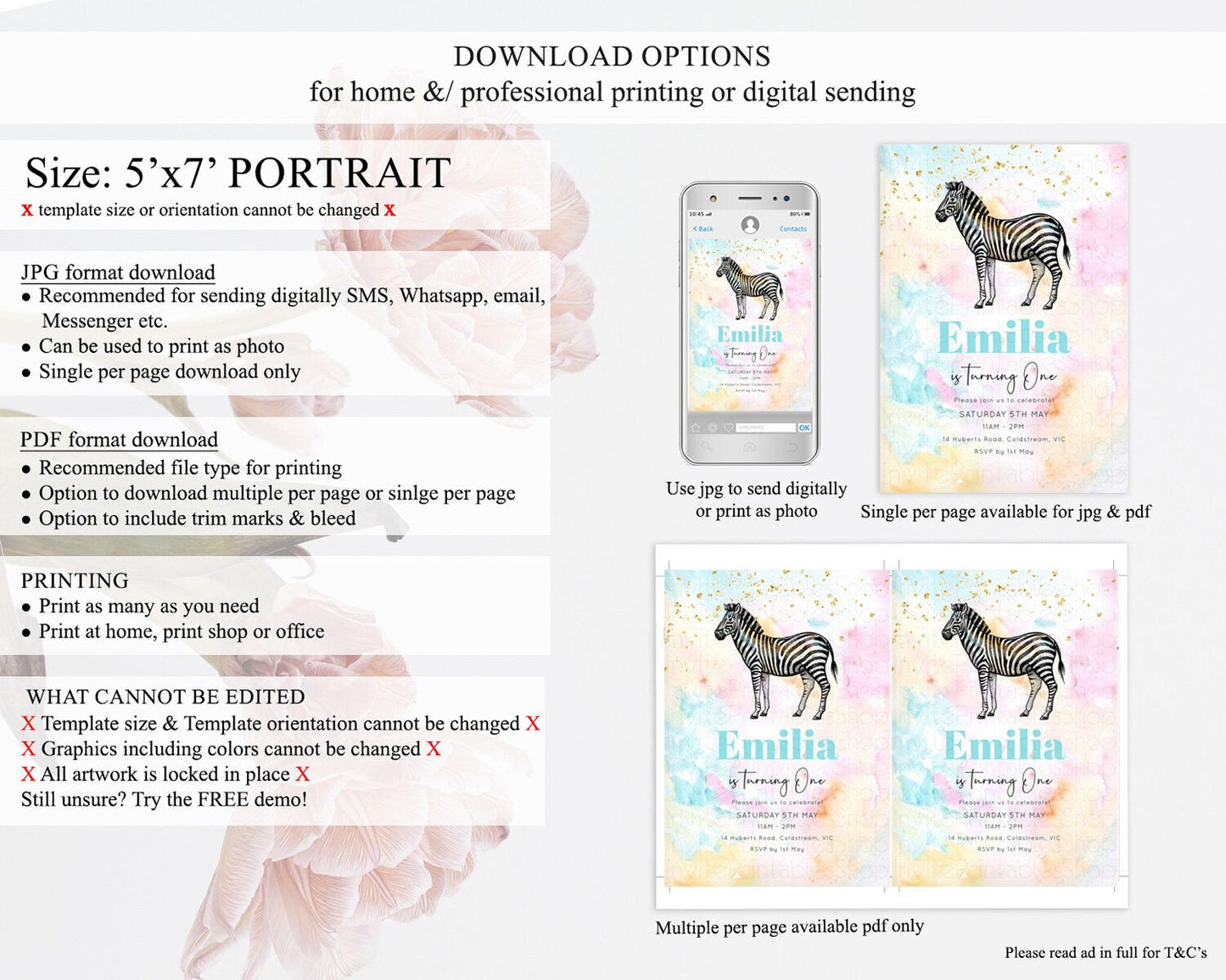 Pastel Zebra Birthday Invitation Pastel Zebra Invite Rainbow Zebra Invitation Colorful Watercolor Invite Safari Zoo Glitter Invite D10281