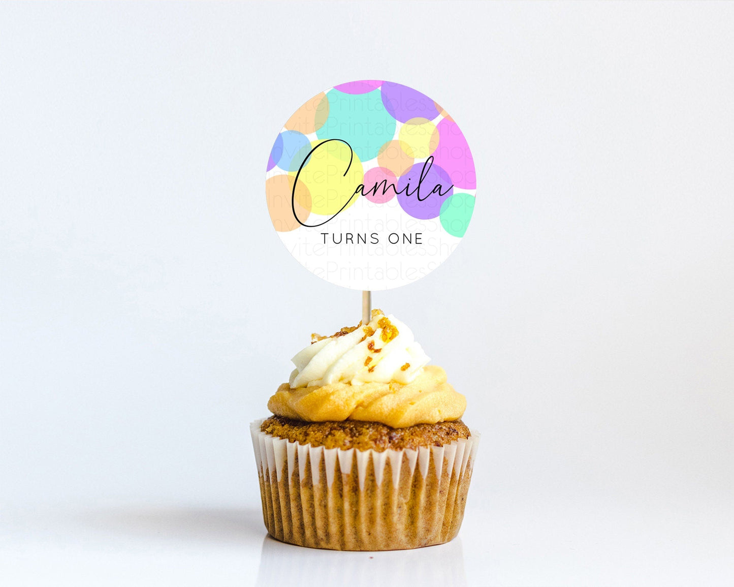 Pastel Cupcake Toppers Pastel Confetti Cupcake Topper Bubbles Sprinkles Colorful Rainbow Confetti Cupcake First Birthday Party Decor D10888