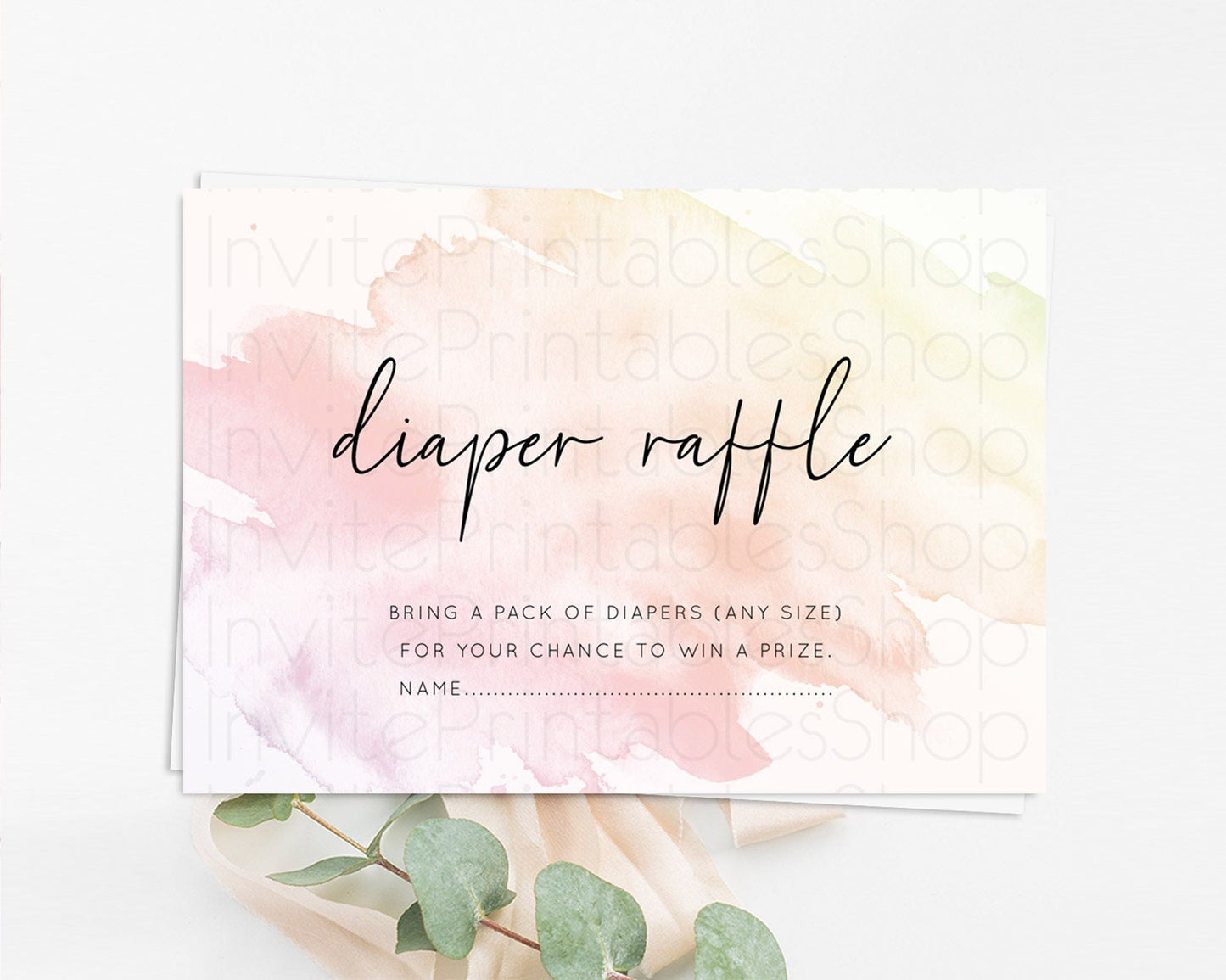 Pink Diaper Raffle Card Watercolor Diaper Raffle Insert Pastel Pink Baby Shower Diaper Ticket Pink Watercolor Splash Raffle Game D10164