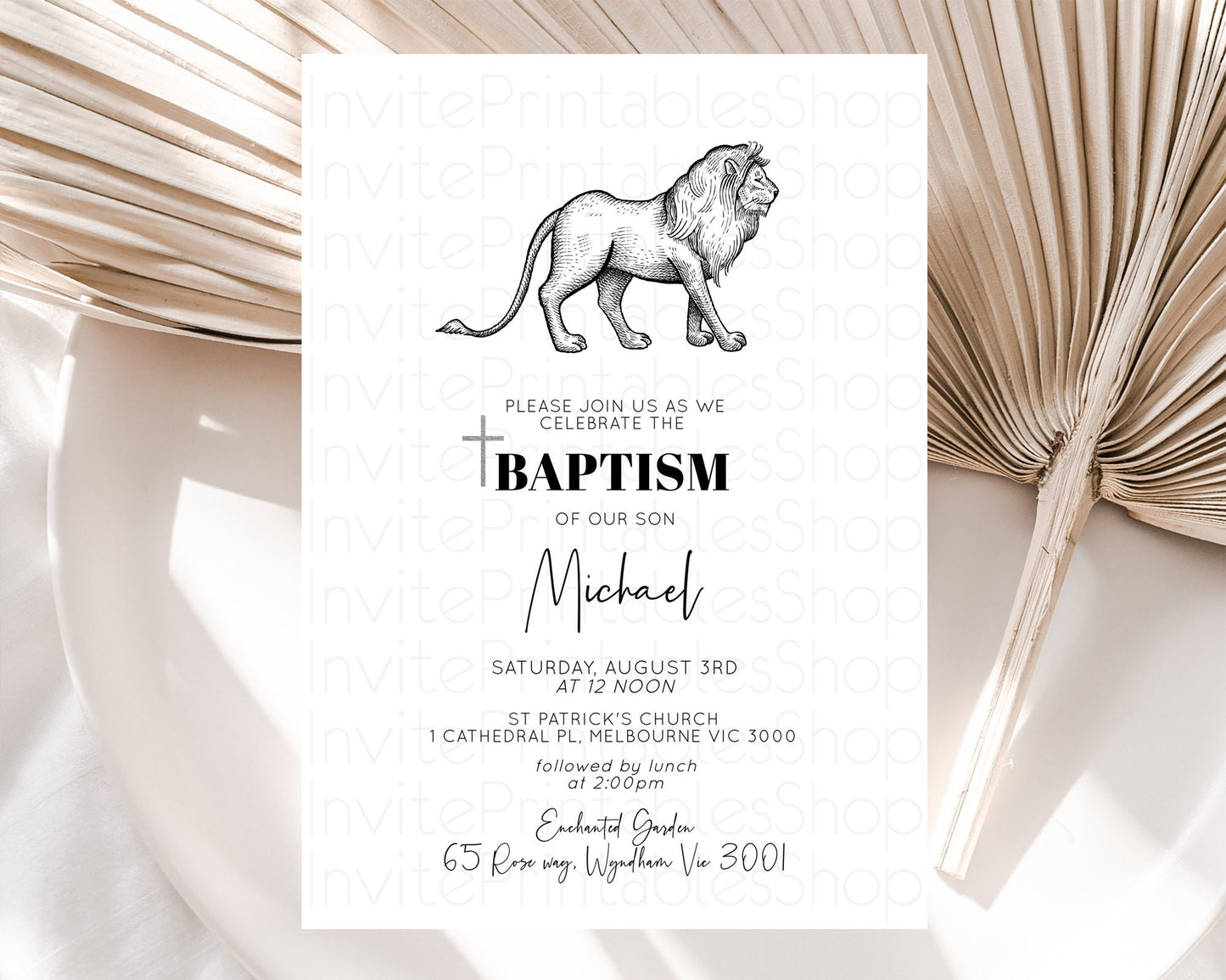 Lion Baptism Invitation Lion Baptism 1st Birthday Invitation Modern Safari Adventure Lion Christening Invitation Holy Communion D10246