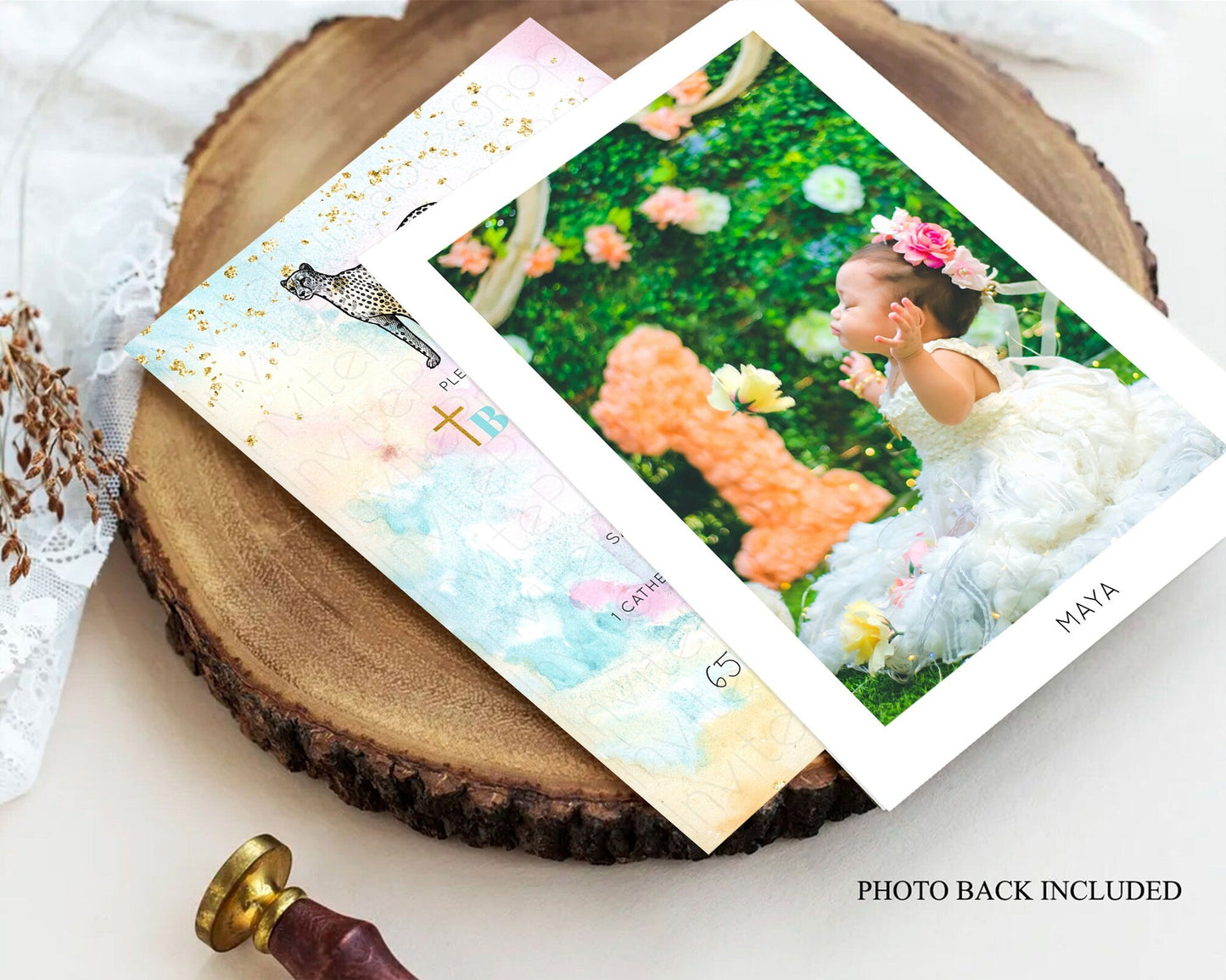 Cheetah Baptism Invitation Cheetah Baptism 1st Birthday Invitation Cheetah Pastel Watercolor Christening Invitation Rainbow Cheetah D10289